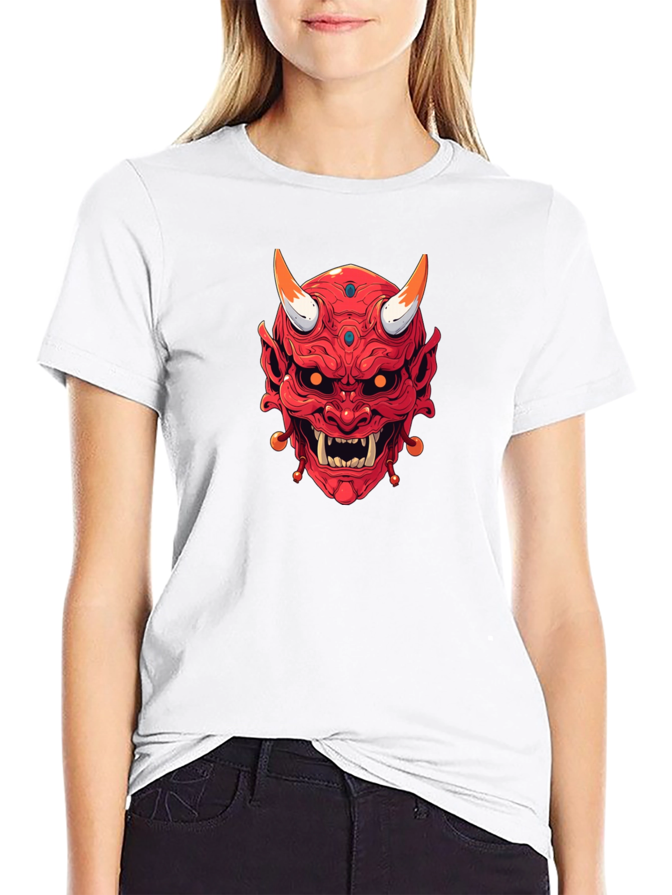 Japanese Oni Mask Graphic Tee - Black