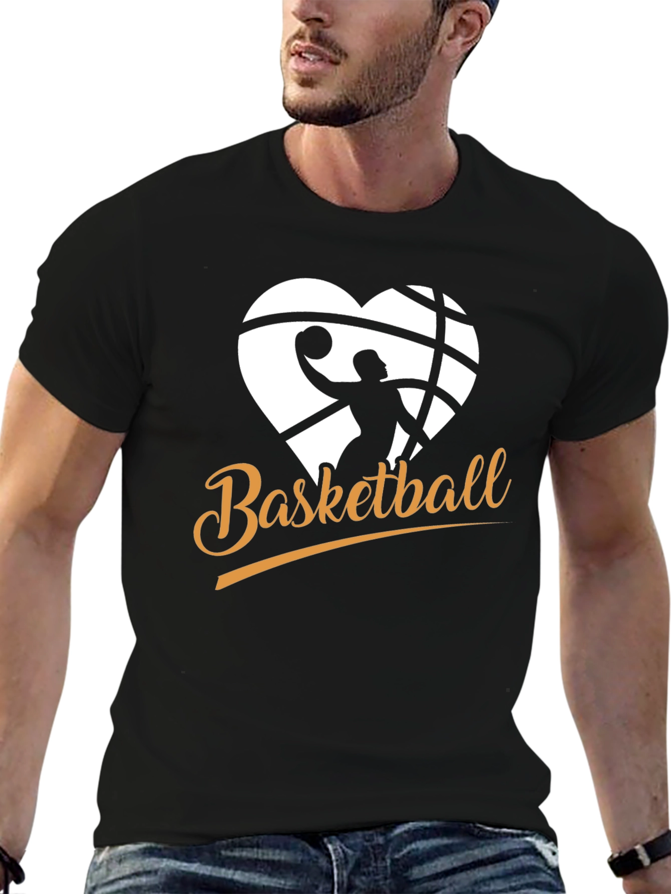 Basketball Heart Graphic Black T-Shirt
