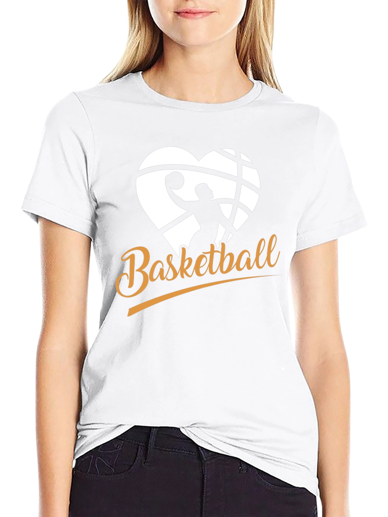 Basketball Heart Graphic Black T-Shirt