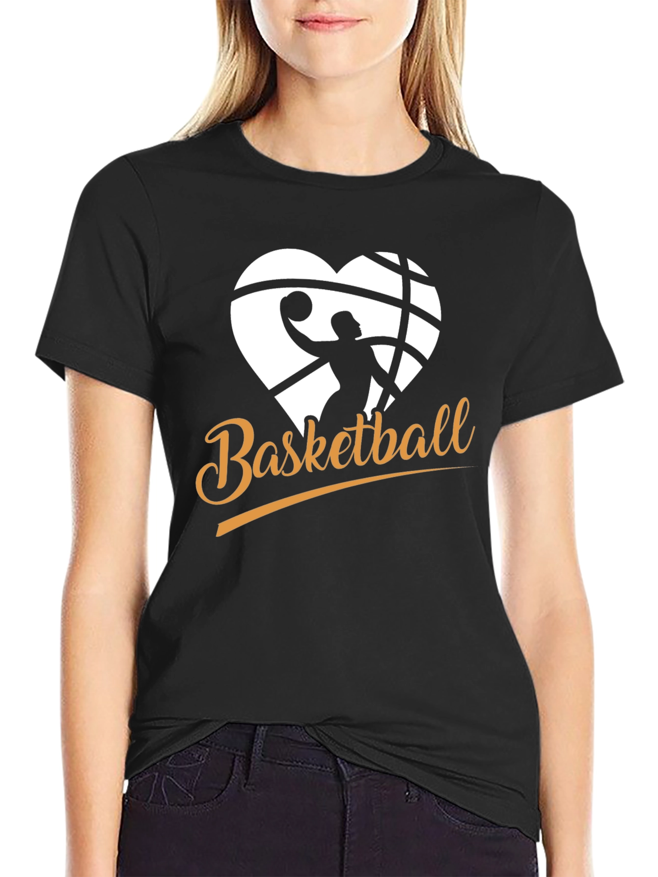 Basketball Heart Graphic Black T-Shirt