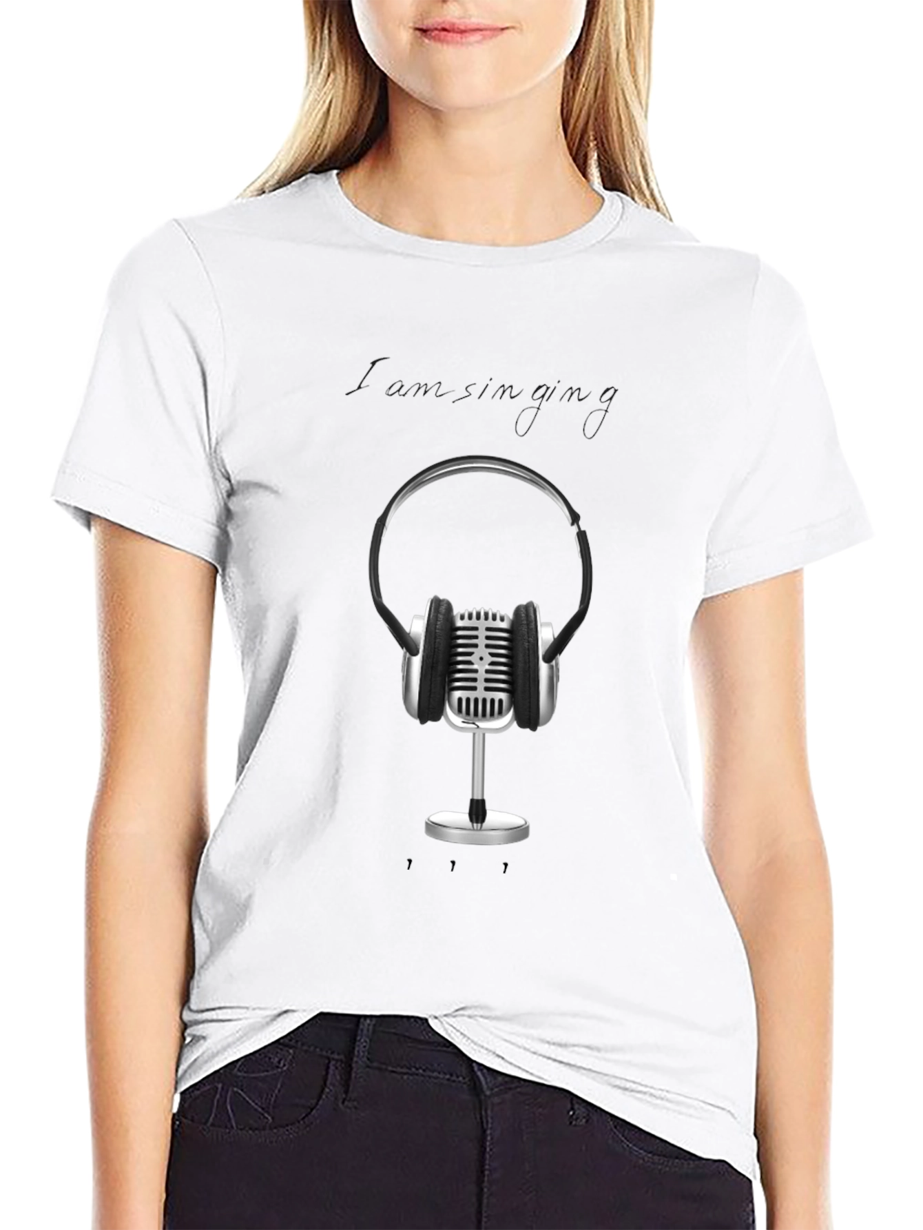 Retro Microphone & Headphones Graphic Tee - Black