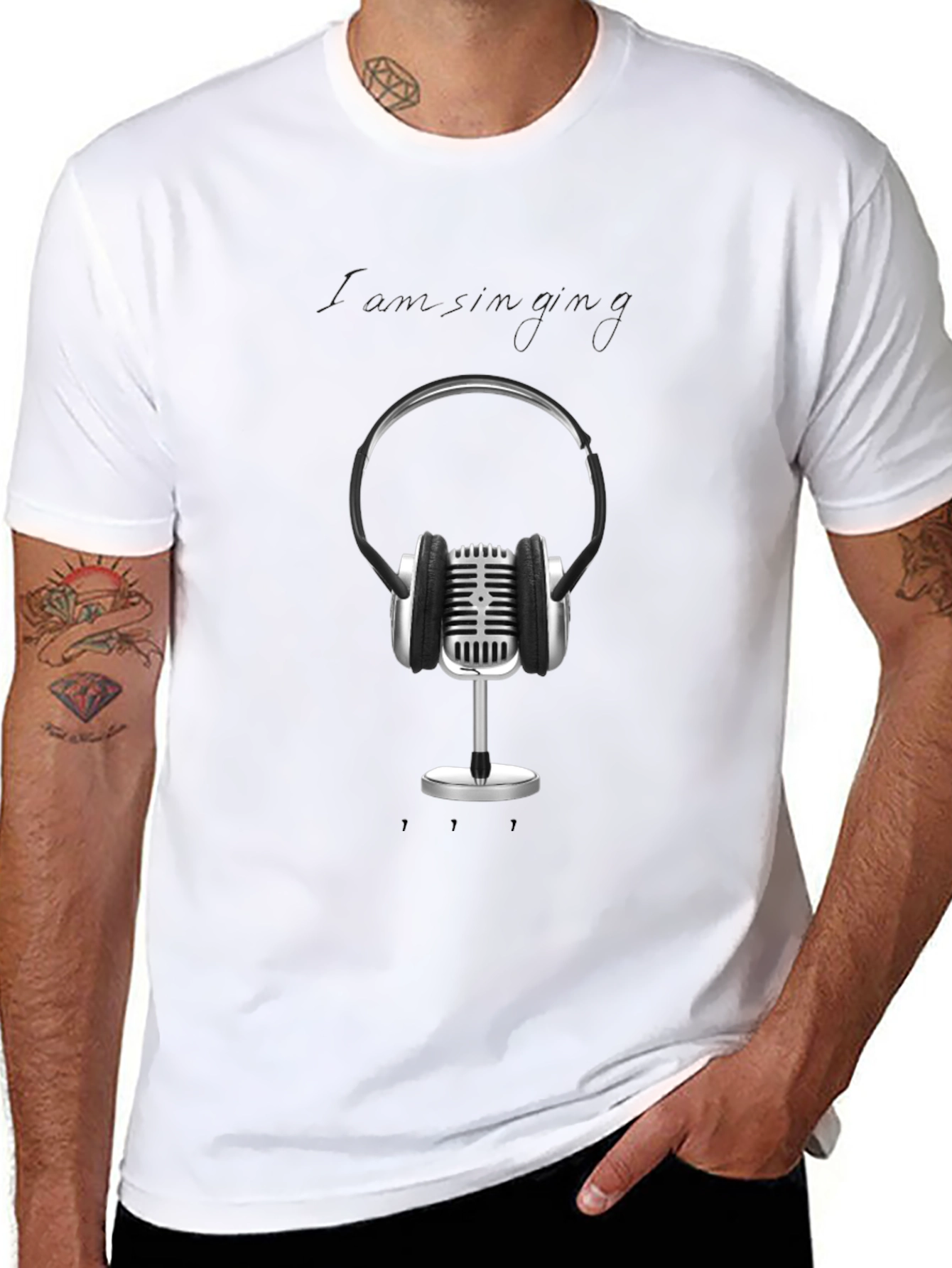 Retro Microphone & Headphones Graphic Tee - Black