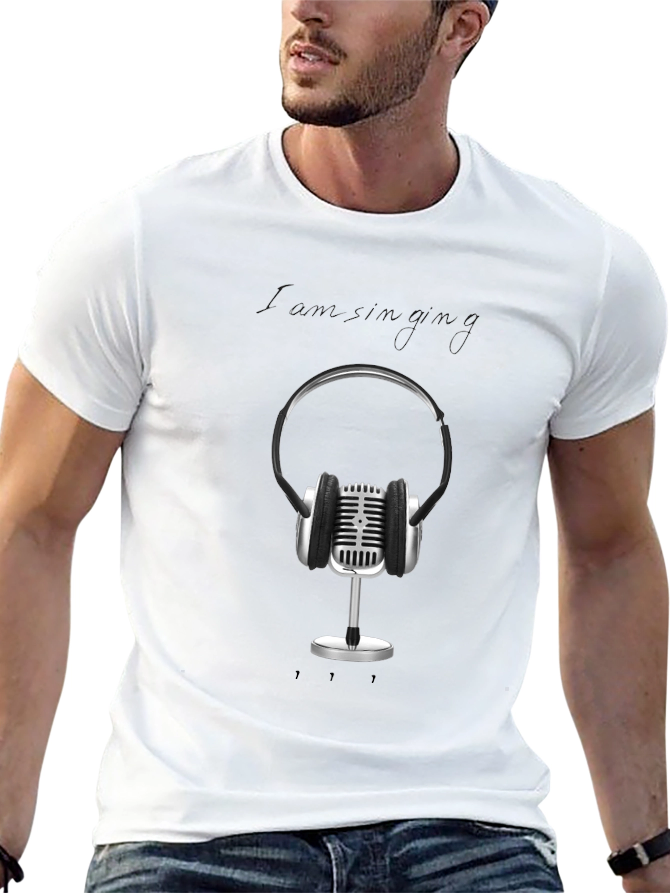 Retro Microphone & Headphones Graphic Tee - Black