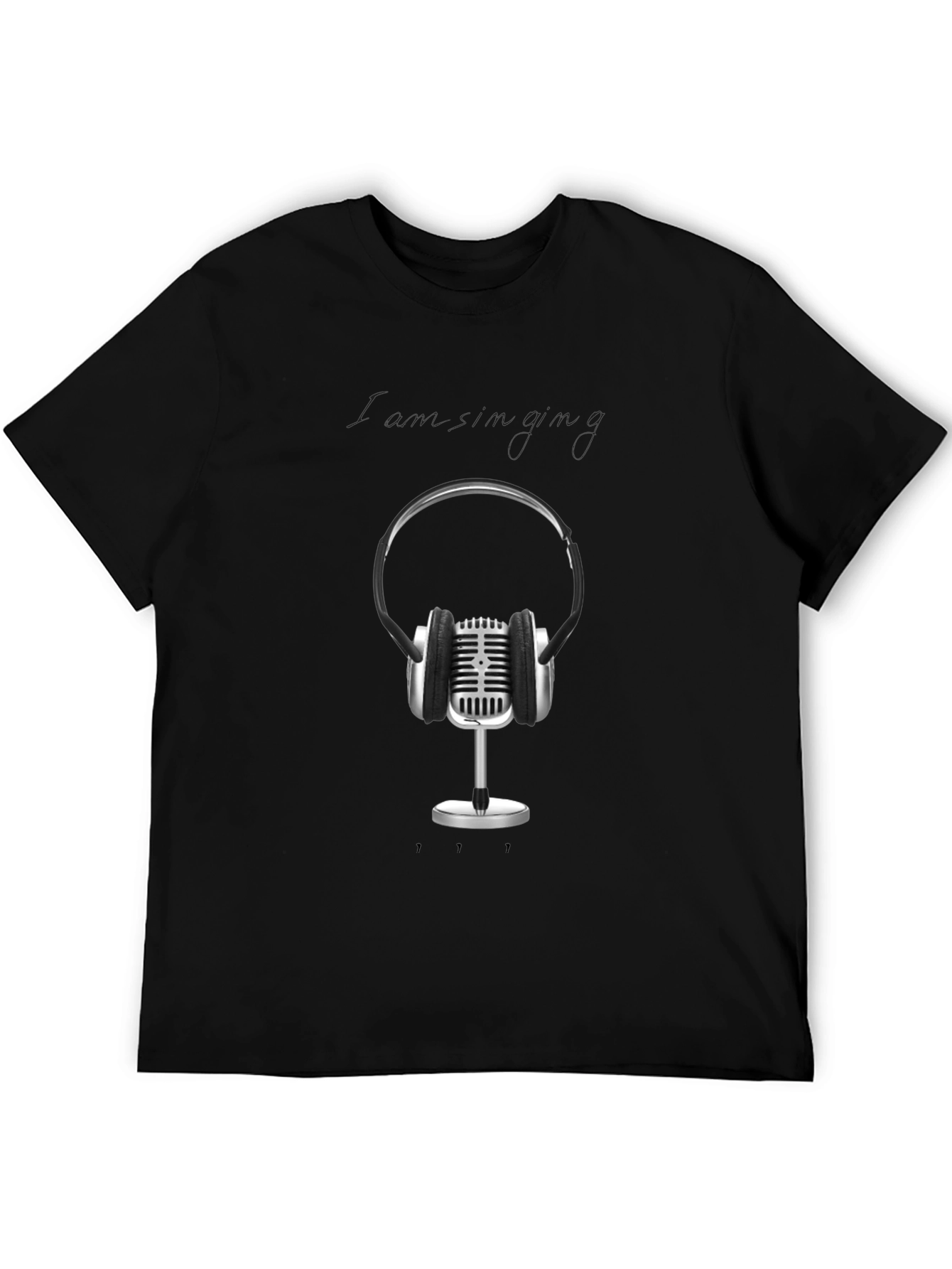 Retro Microphone & Headphones Graphic Tee - Black