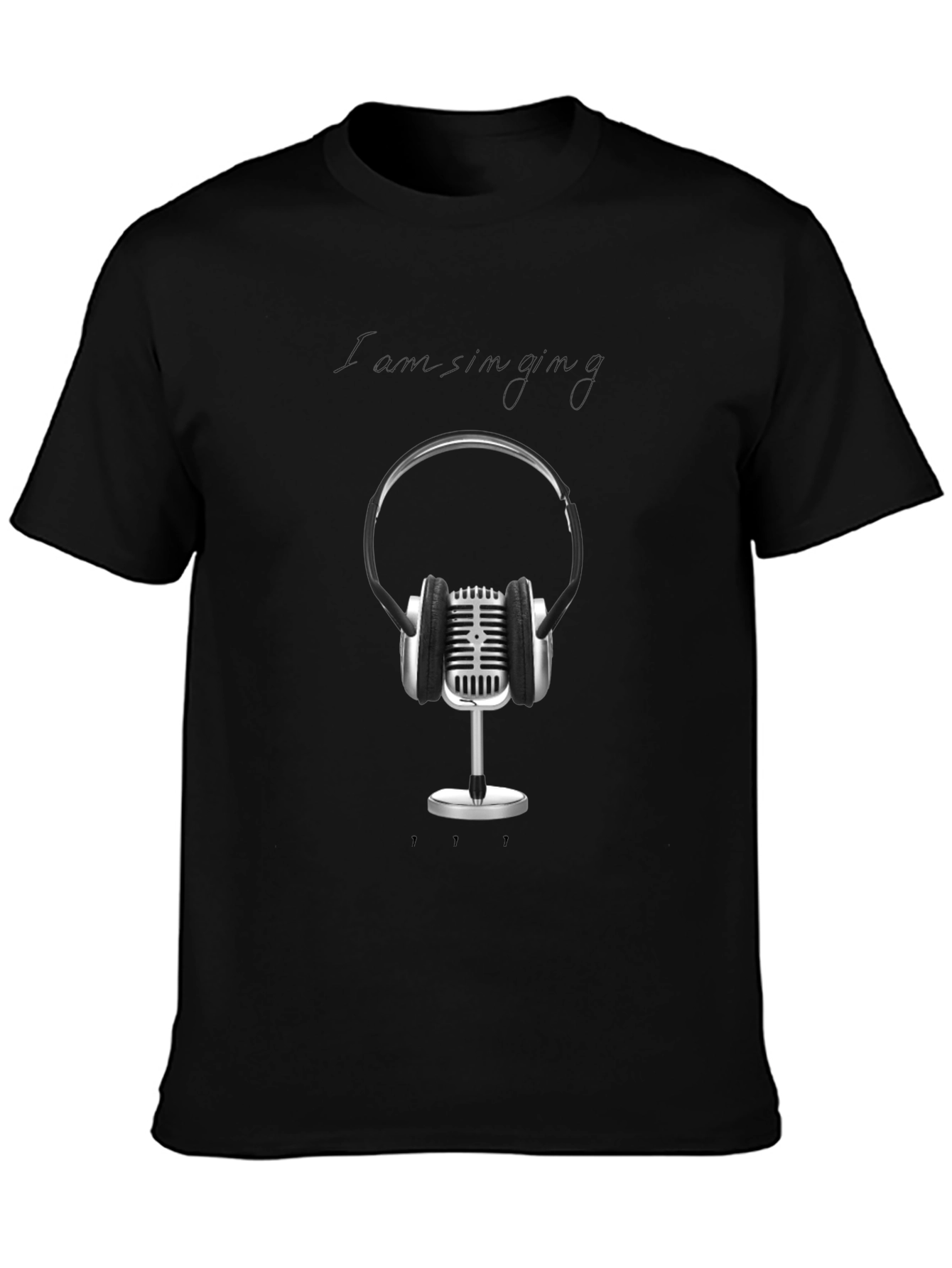 Retro Microphone & Headphones Graphic Tee - Black