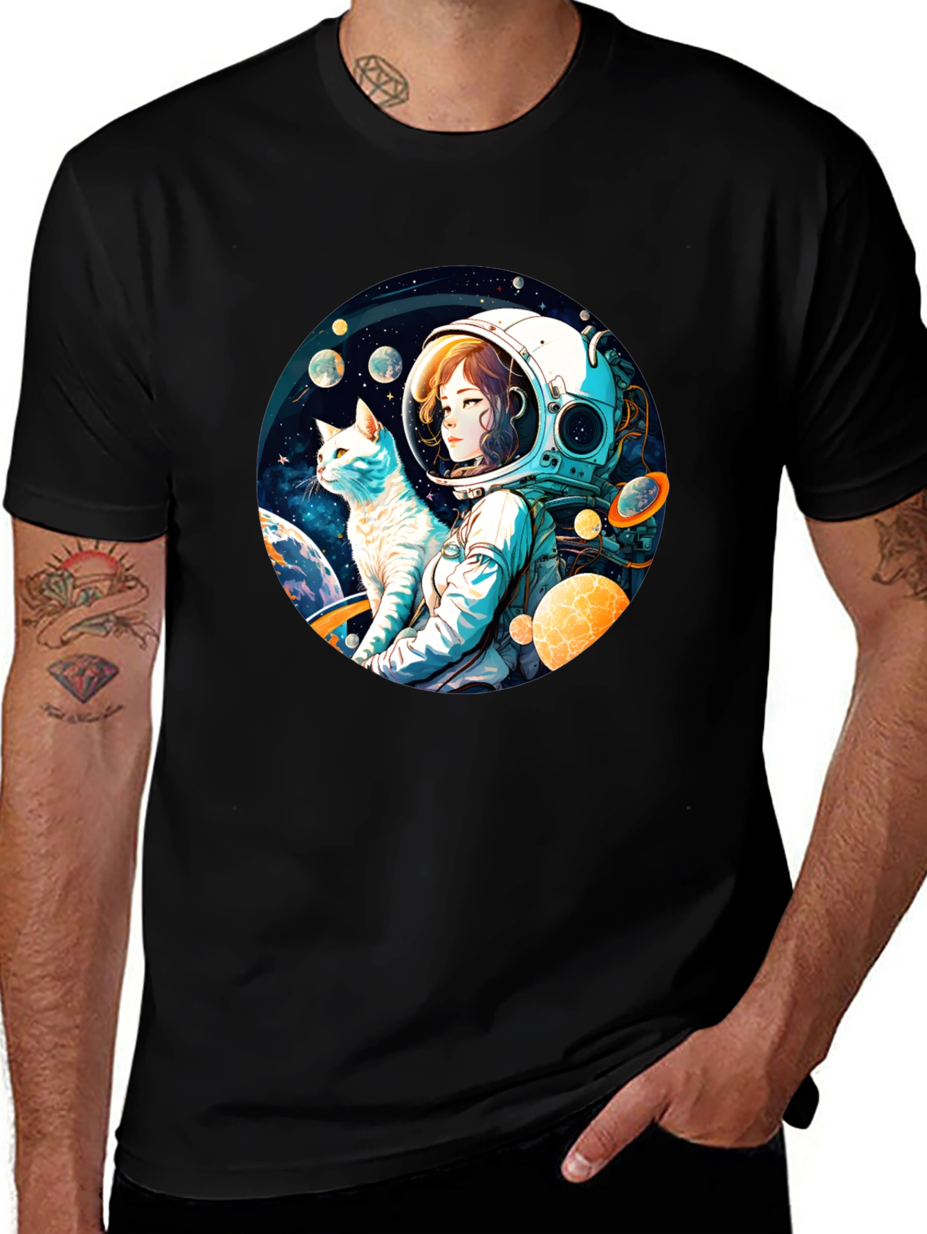 Astronaut Girl & Cat T-Shirt - Space Adventure Tee