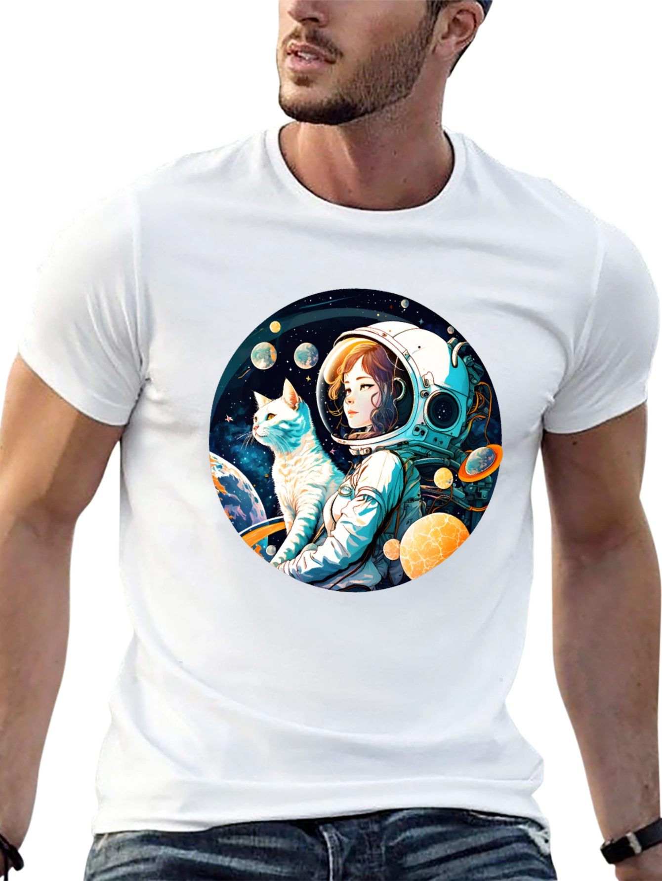 Astronaut Girl & Cat T-Shirt - Space Adventure Tee