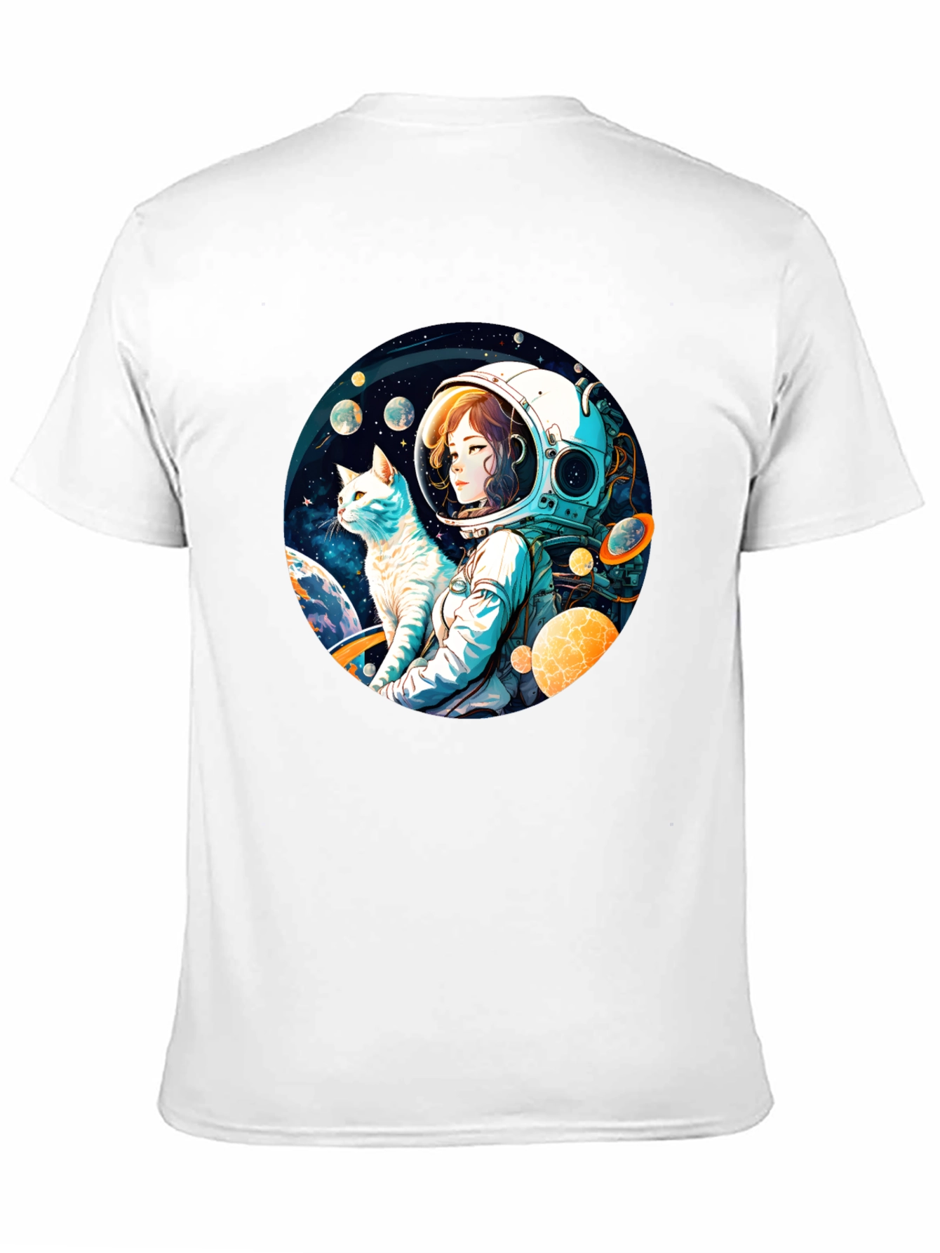 Astronaut Girl & Cat T-Shirt - Space Adventure Tee