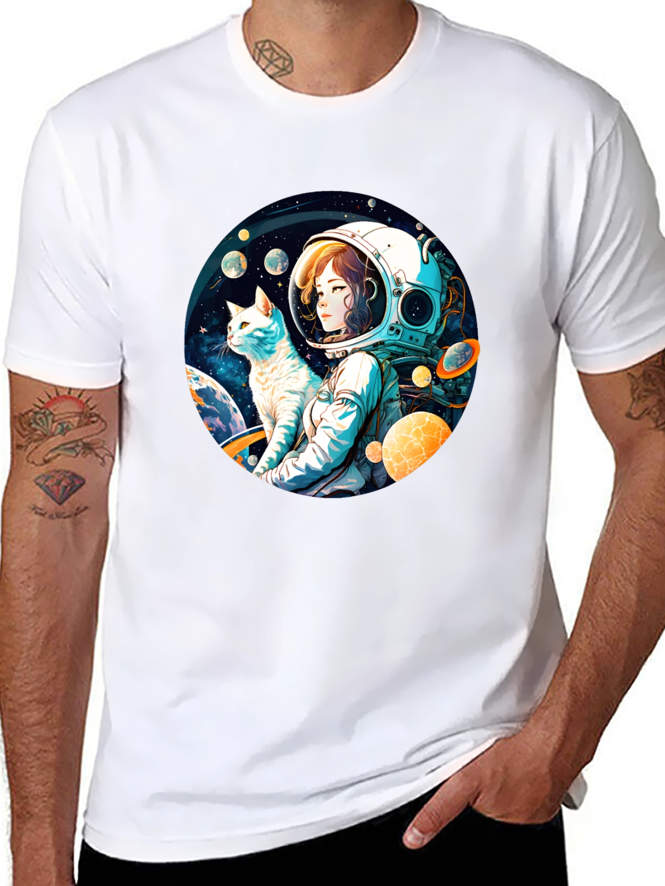 Astronaut Girl & Cat T-Shirt - Space Adventure Tee