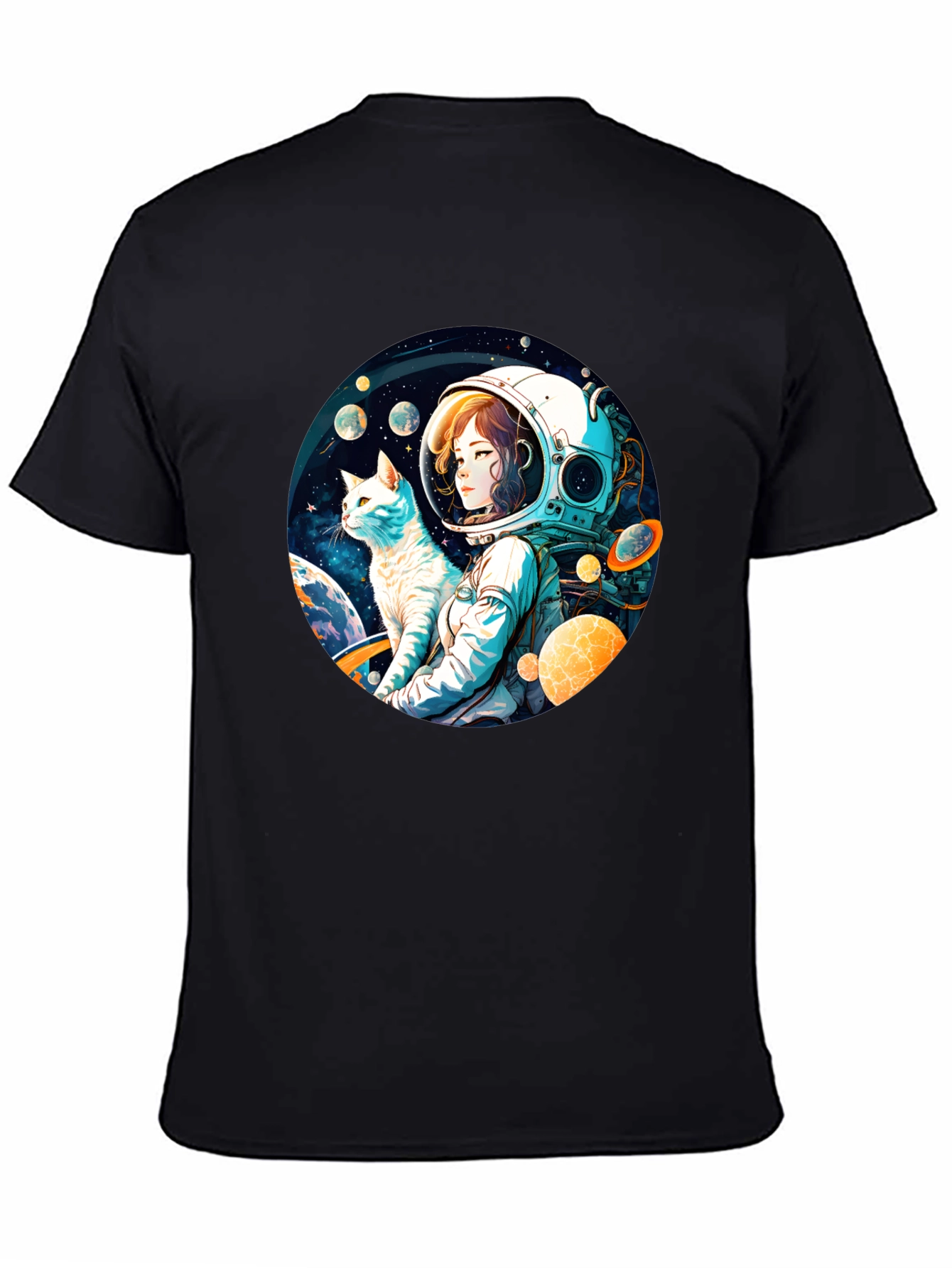 Astronaut Girl & Cat T-Shirt - Space Adventure Tee