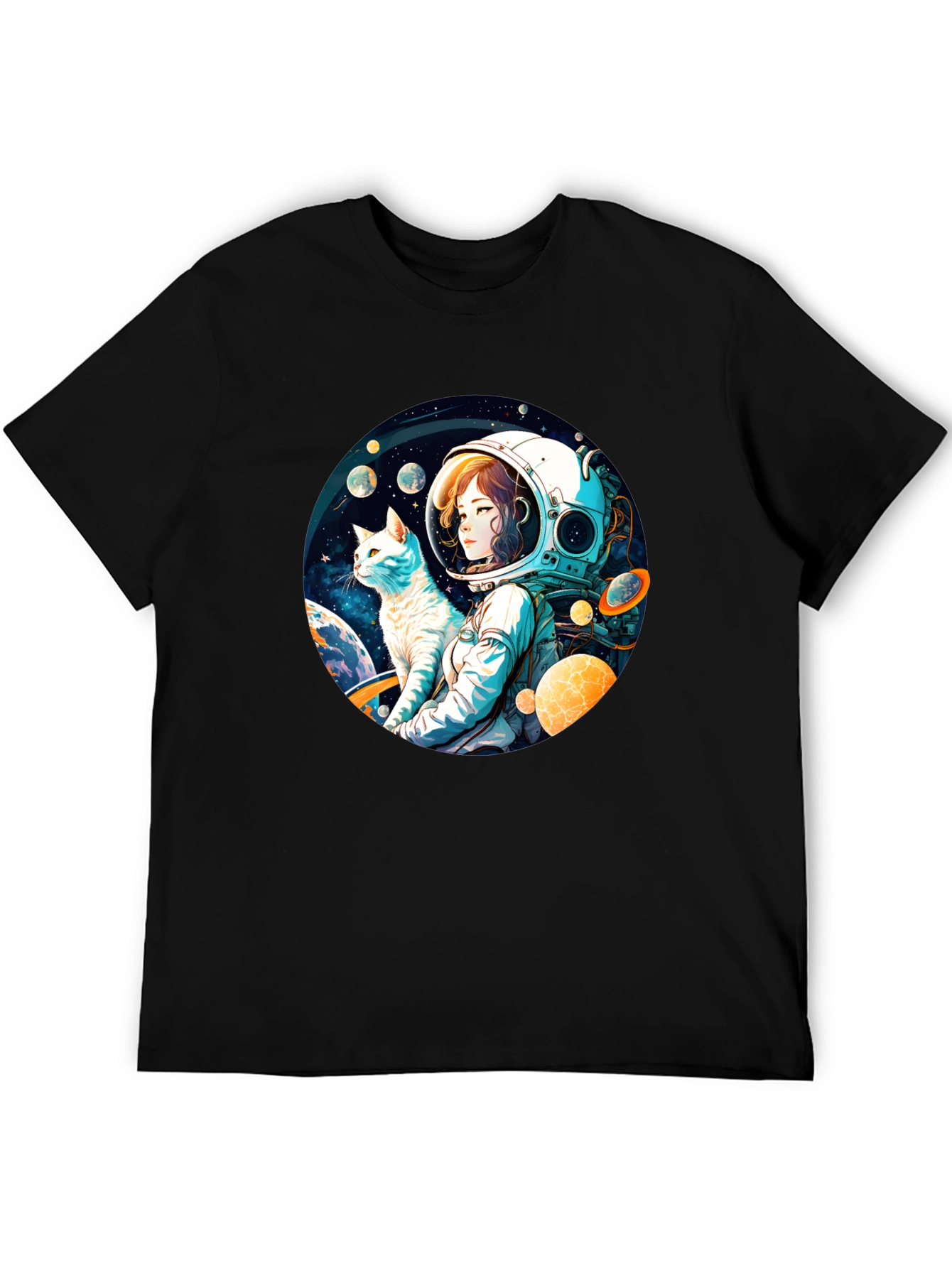 Astronaut Girl & Cat T-Shirt - Space Adventure Tee