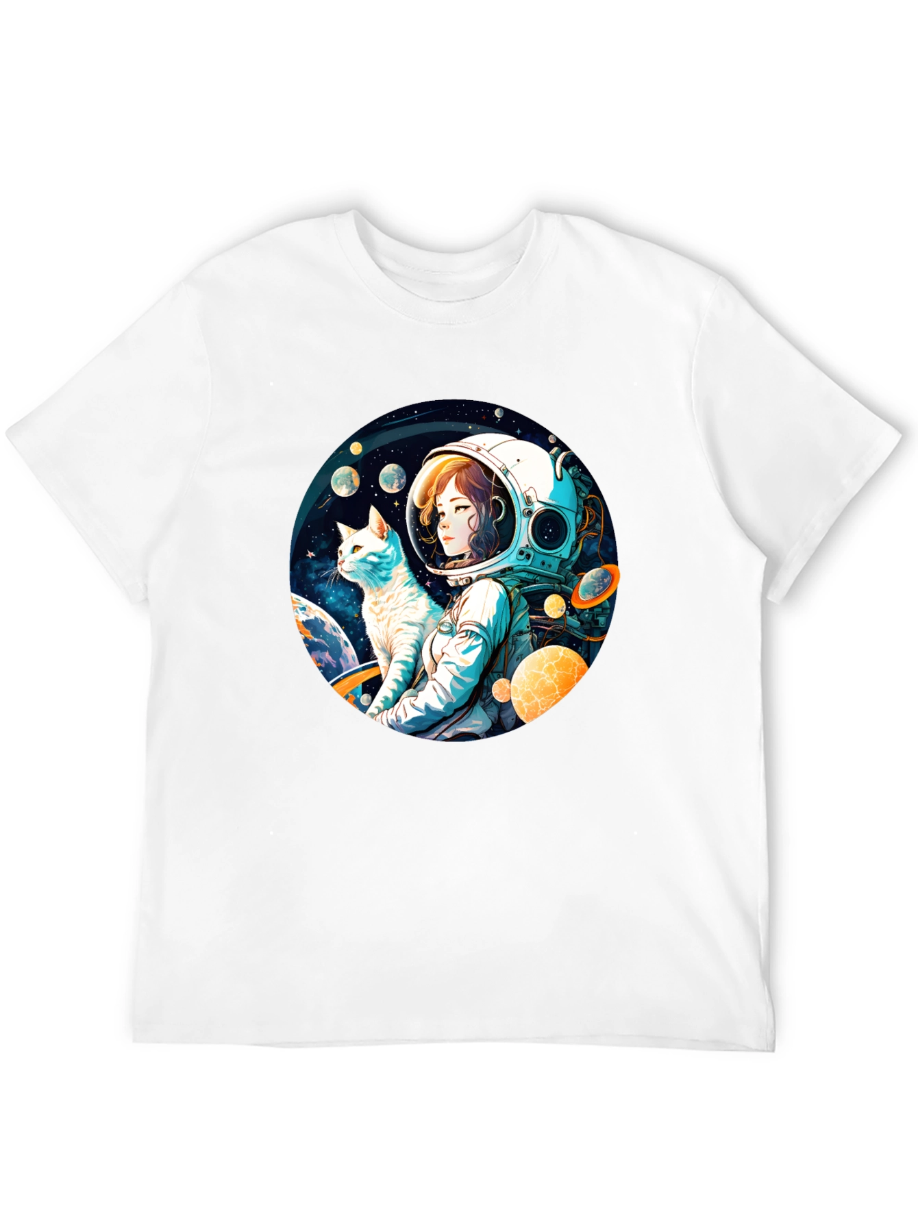 Astronaut Girl & Cat T-Shirt - Space Adventure Tee