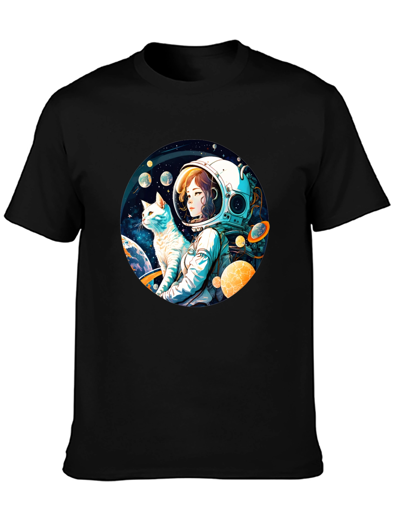 Astronaut Girl & Cat T-Shirt - Space Adventure Tee