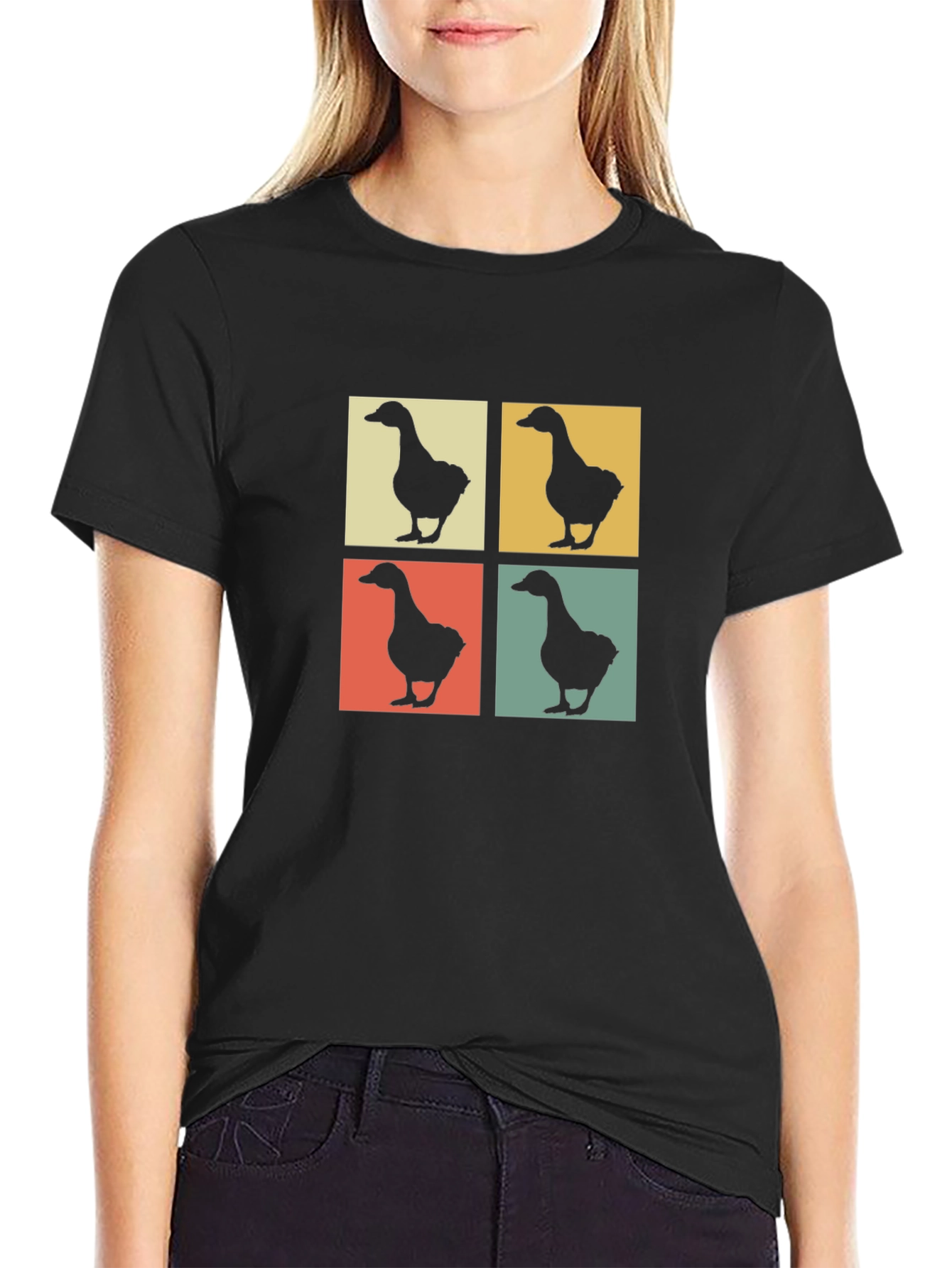 Retro Goose Pop Art Black T-Shirt