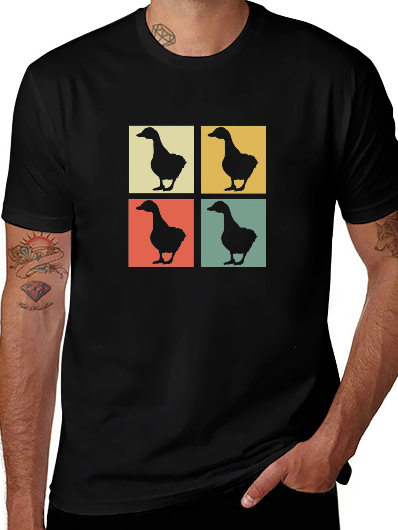 Retro Goose Pop Art Black T-Shirt