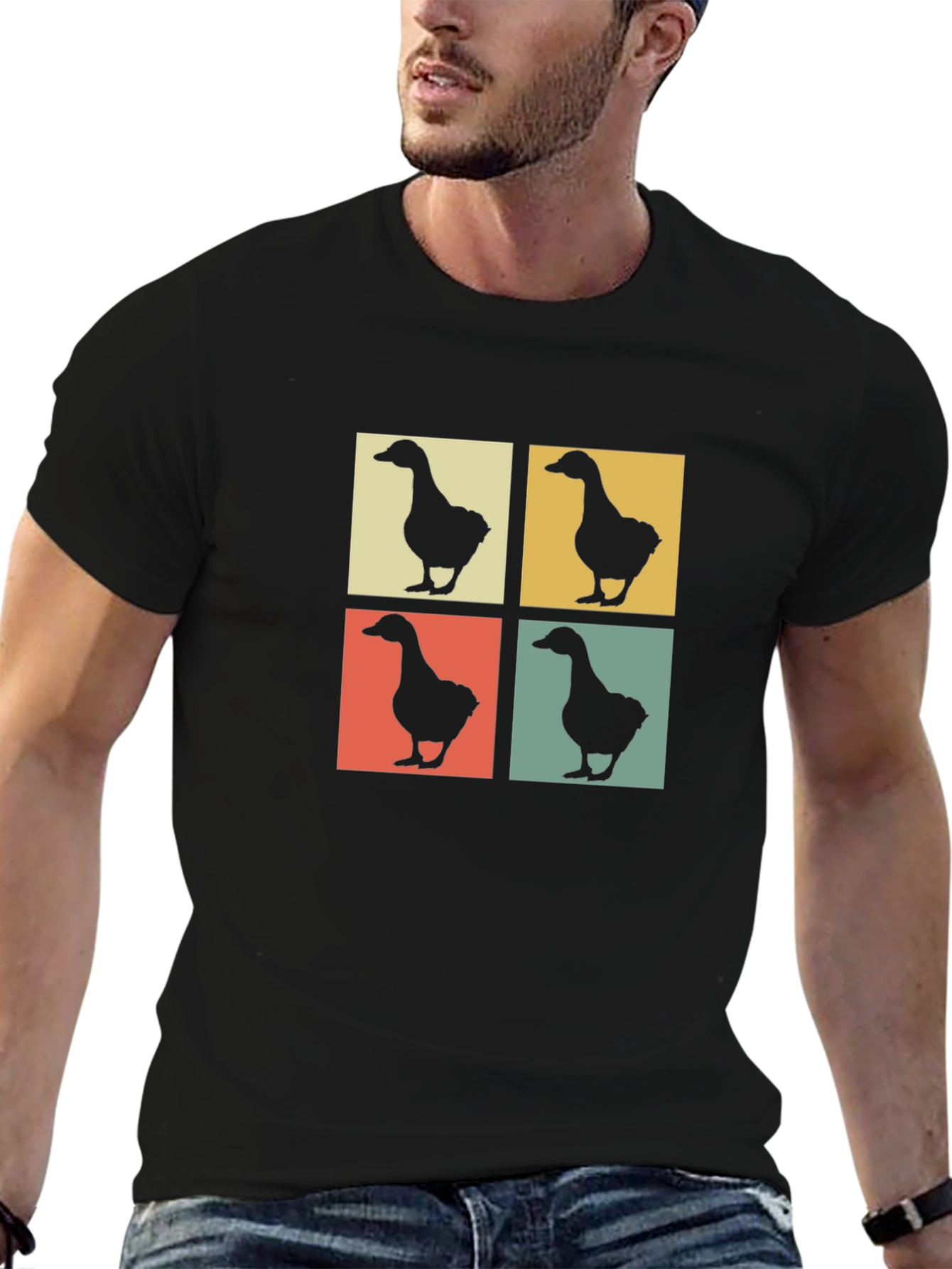 Retro Goose Pop Art Black T-Shirt