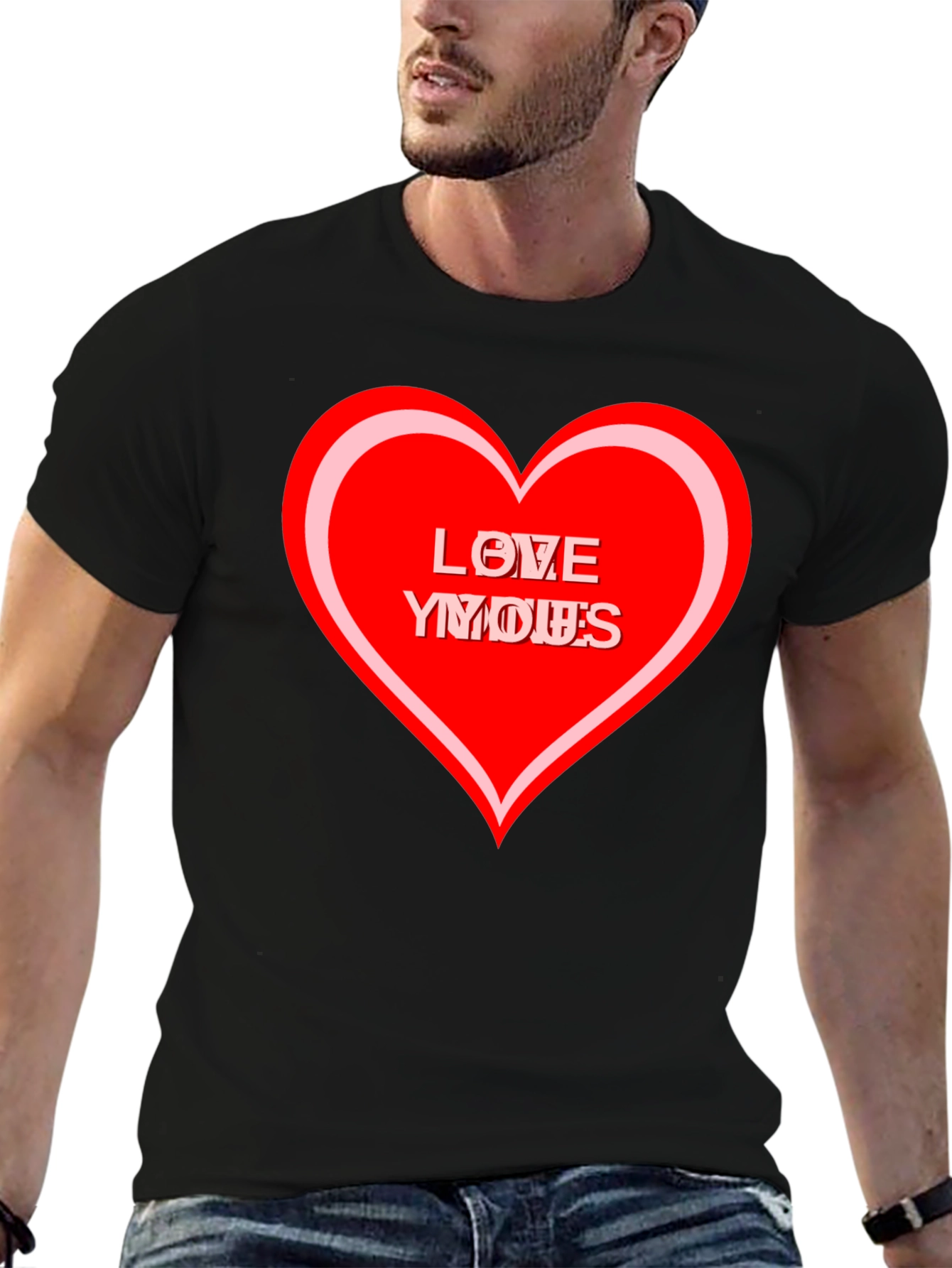 Love Yous Heart Graphic Black T-Shirt