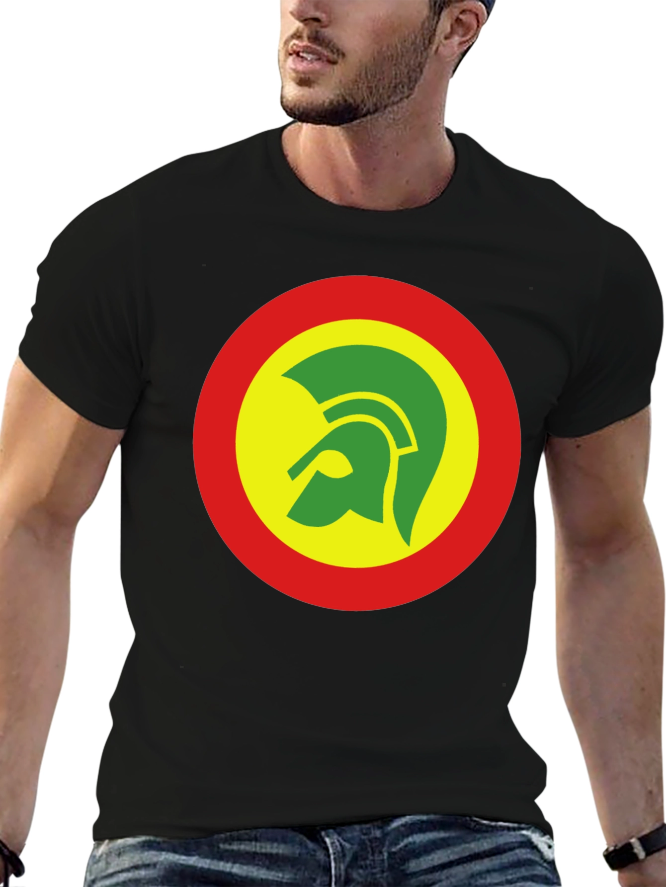 Rasta Trojan Helmet Graphic Tee - Black