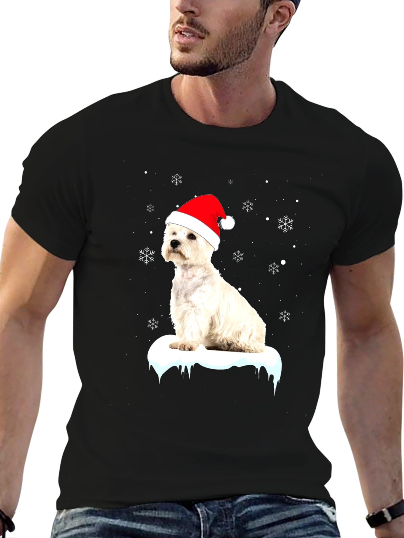 Westie Christmas T-Shirt - Dog with Santa Hat