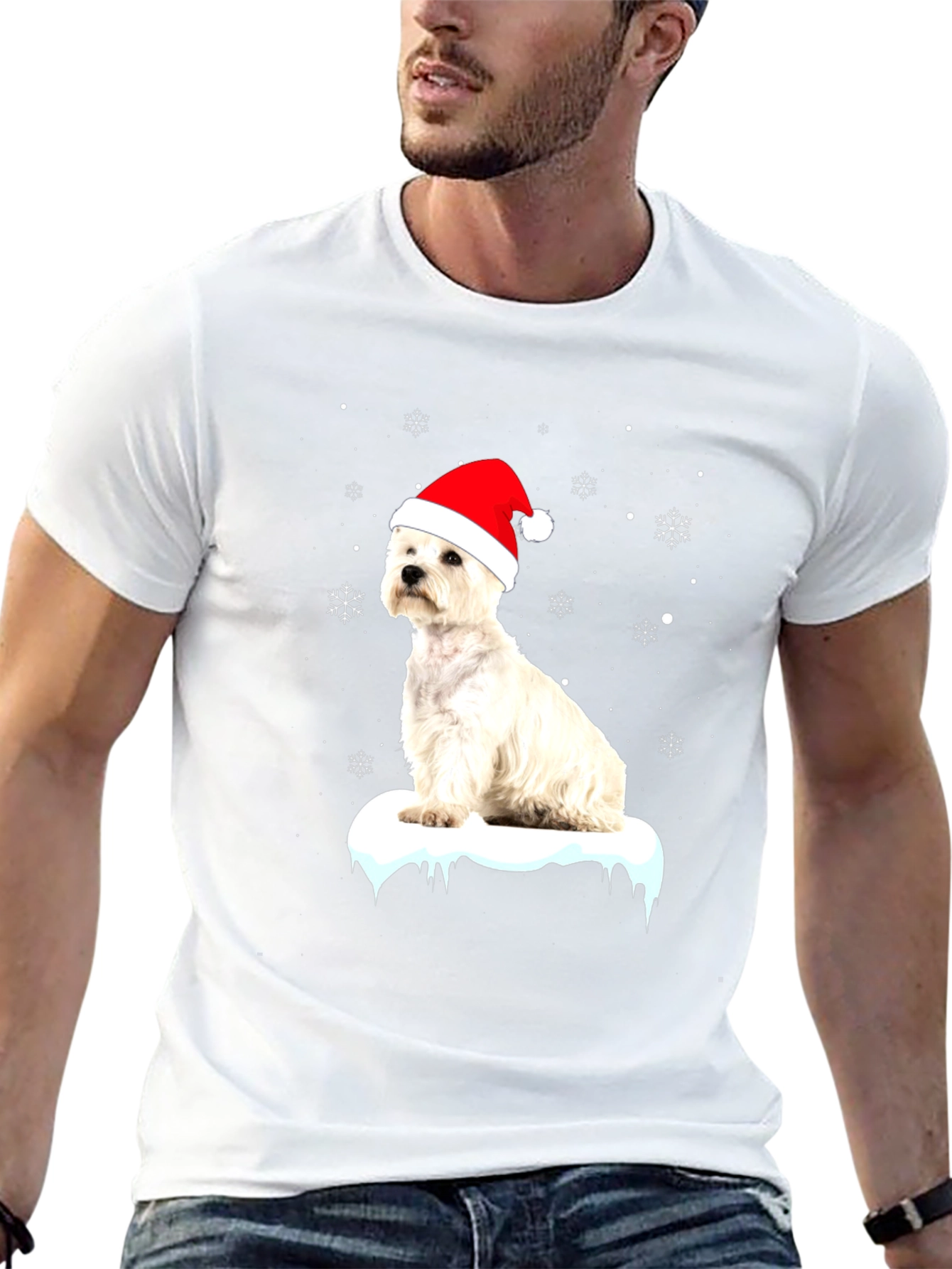 Westie Christmas T-Shirt - Dog with Santa Hat