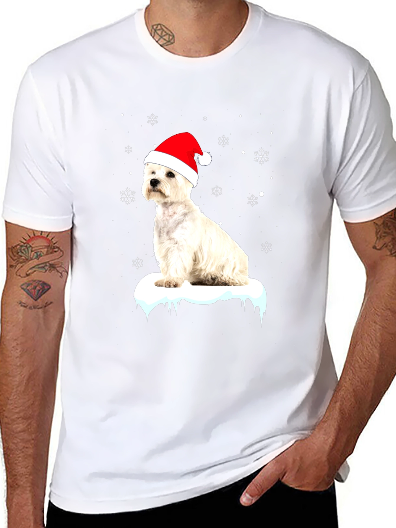 Westie Christmas T-Shirt - Dog with Santa Hat