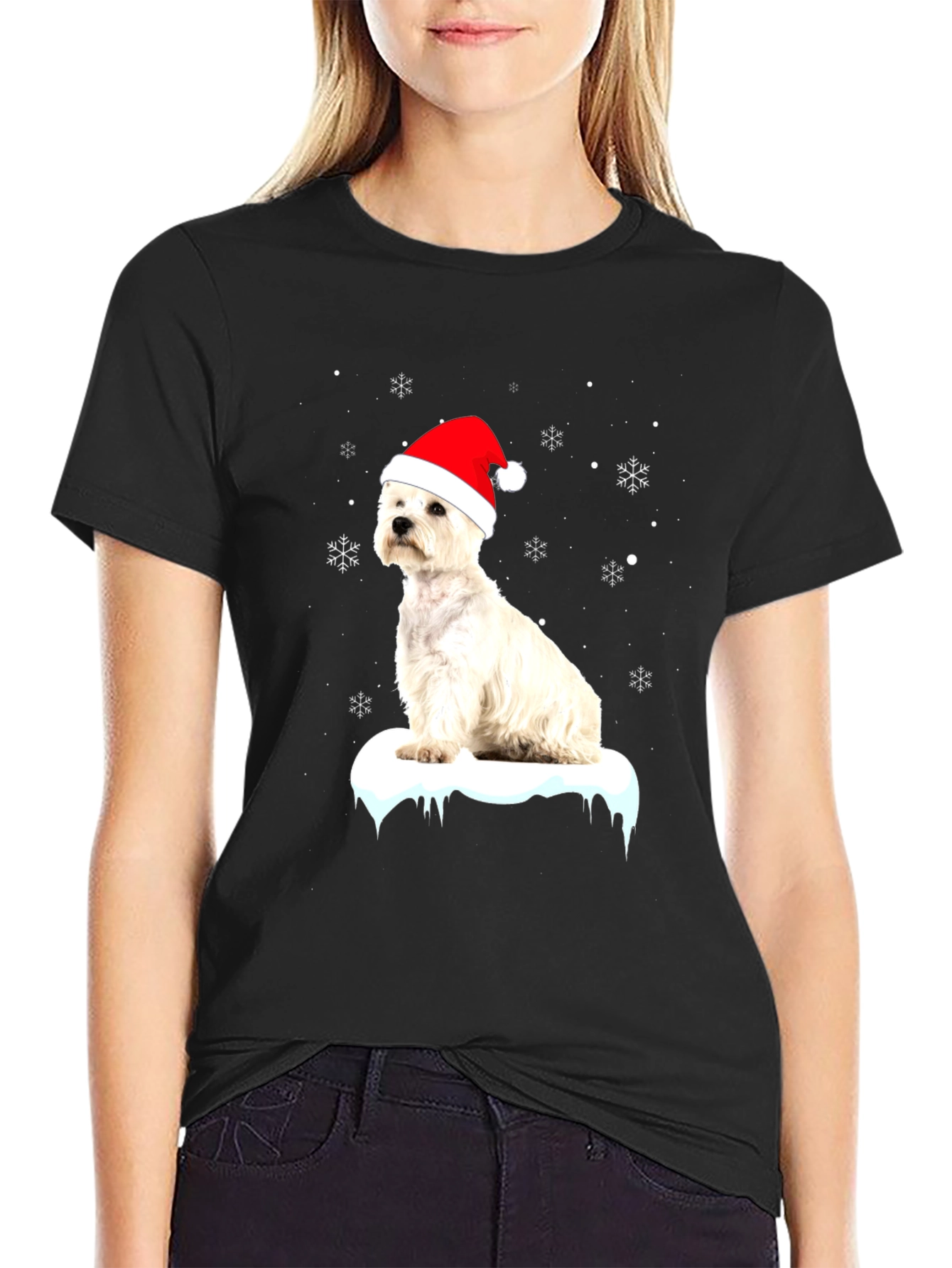 Westie Christmas T-Shirt - Dog with Santa Hat