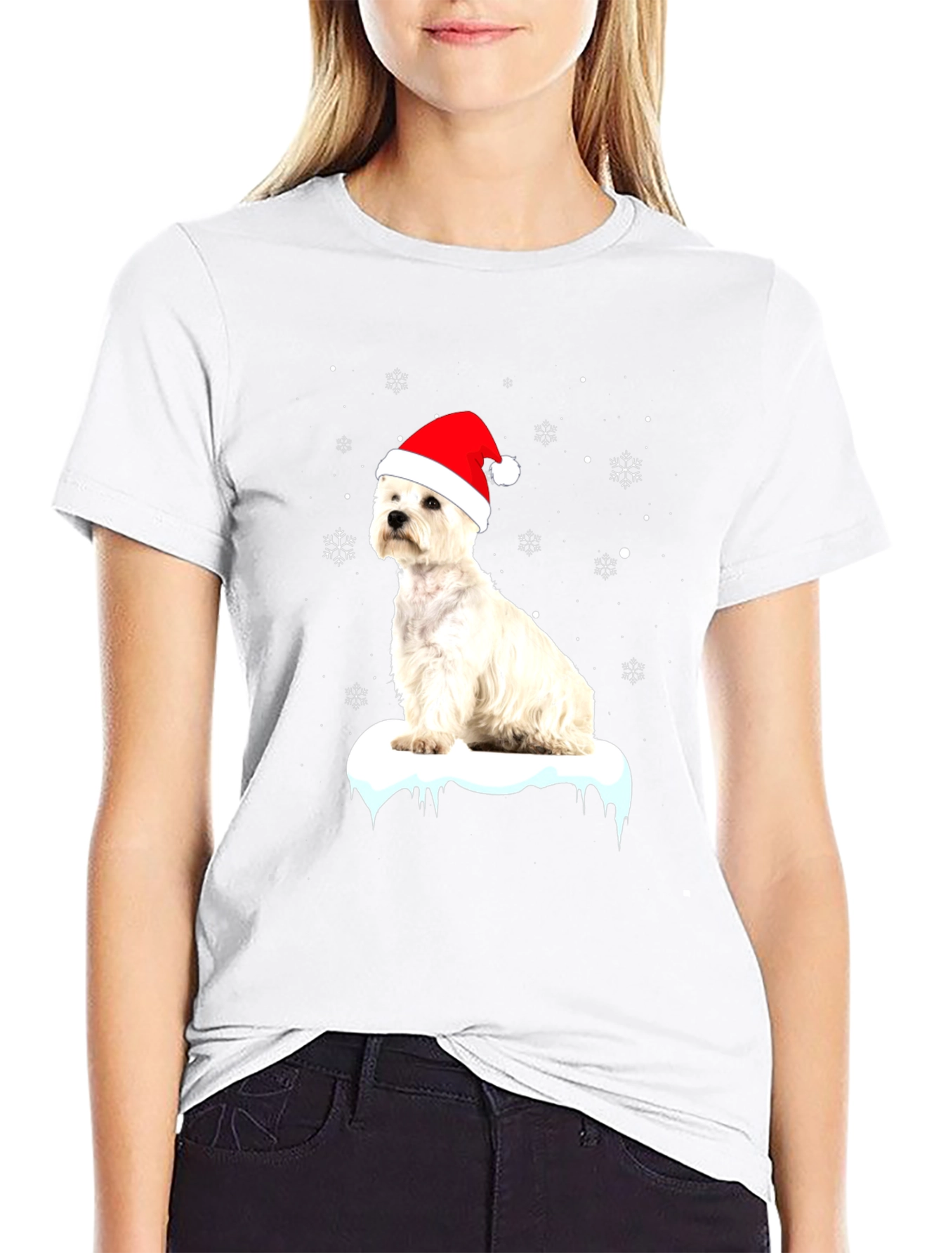Westie Christmas T-Shirt - Dog with Santa Hat