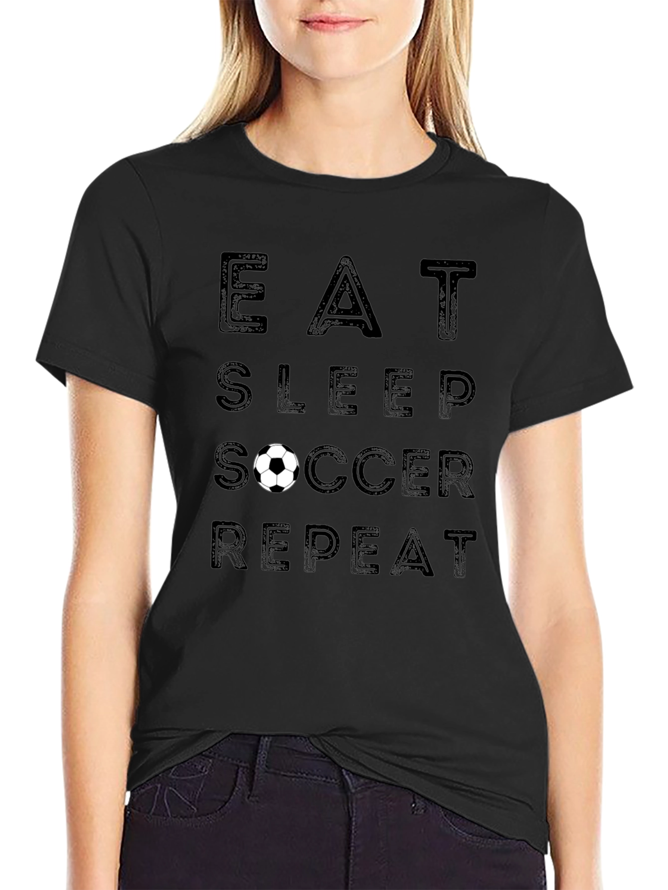 Eat Sleep Soccer Repeat Black Graphic T-Shirt