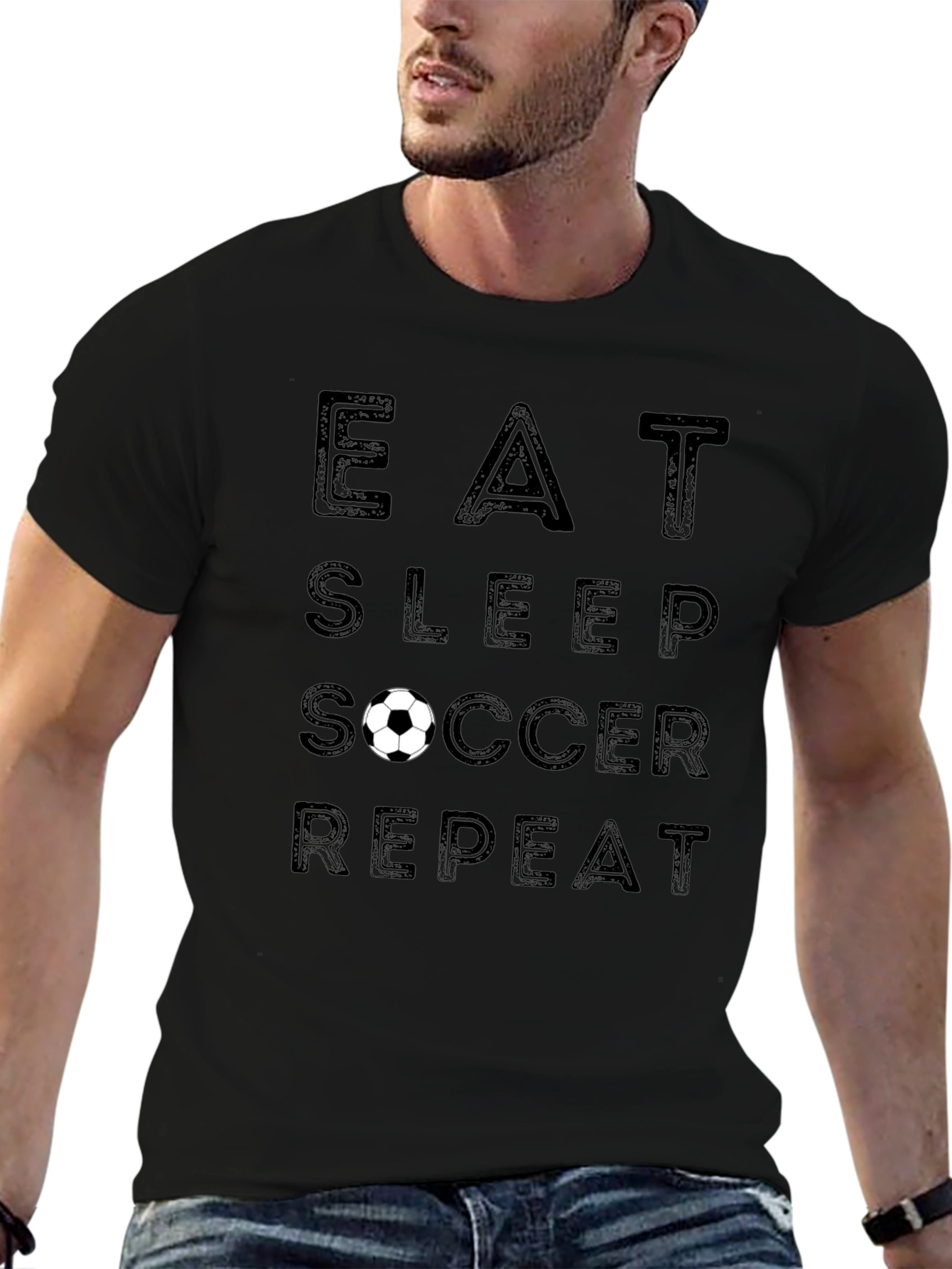 Eat Sleep Soccer Repeat Black Graphic T-Shirt