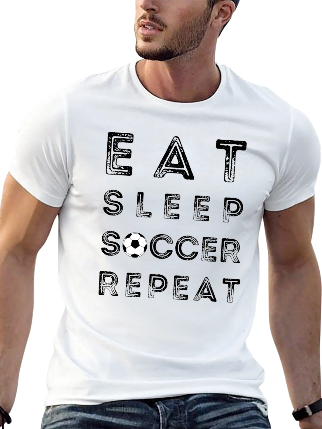 Eat Sleep Soccer Repeat Black Graphic T-Shirt