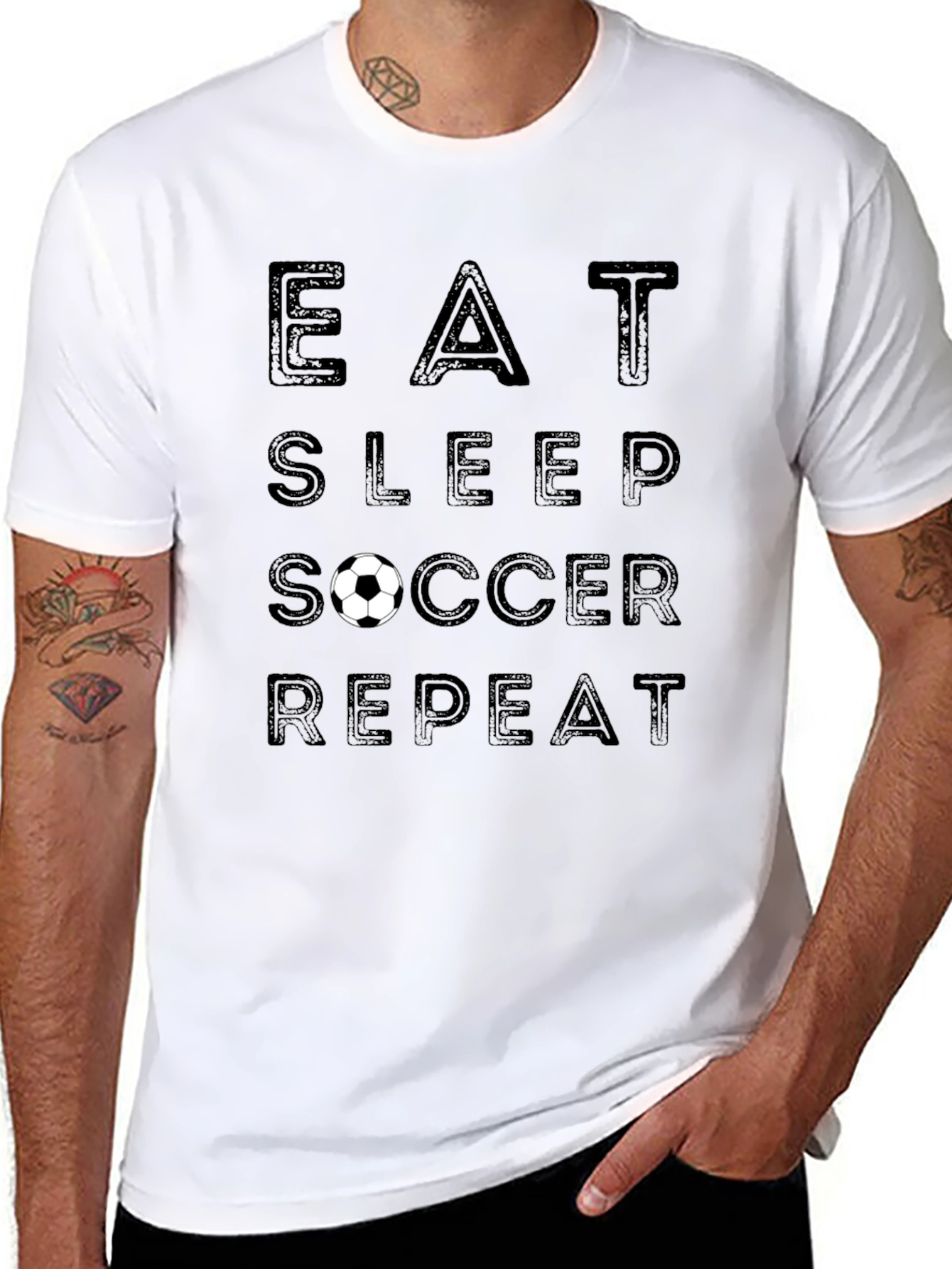 Eat Sleep Soccer Repeat Black Graphic T-Shirt