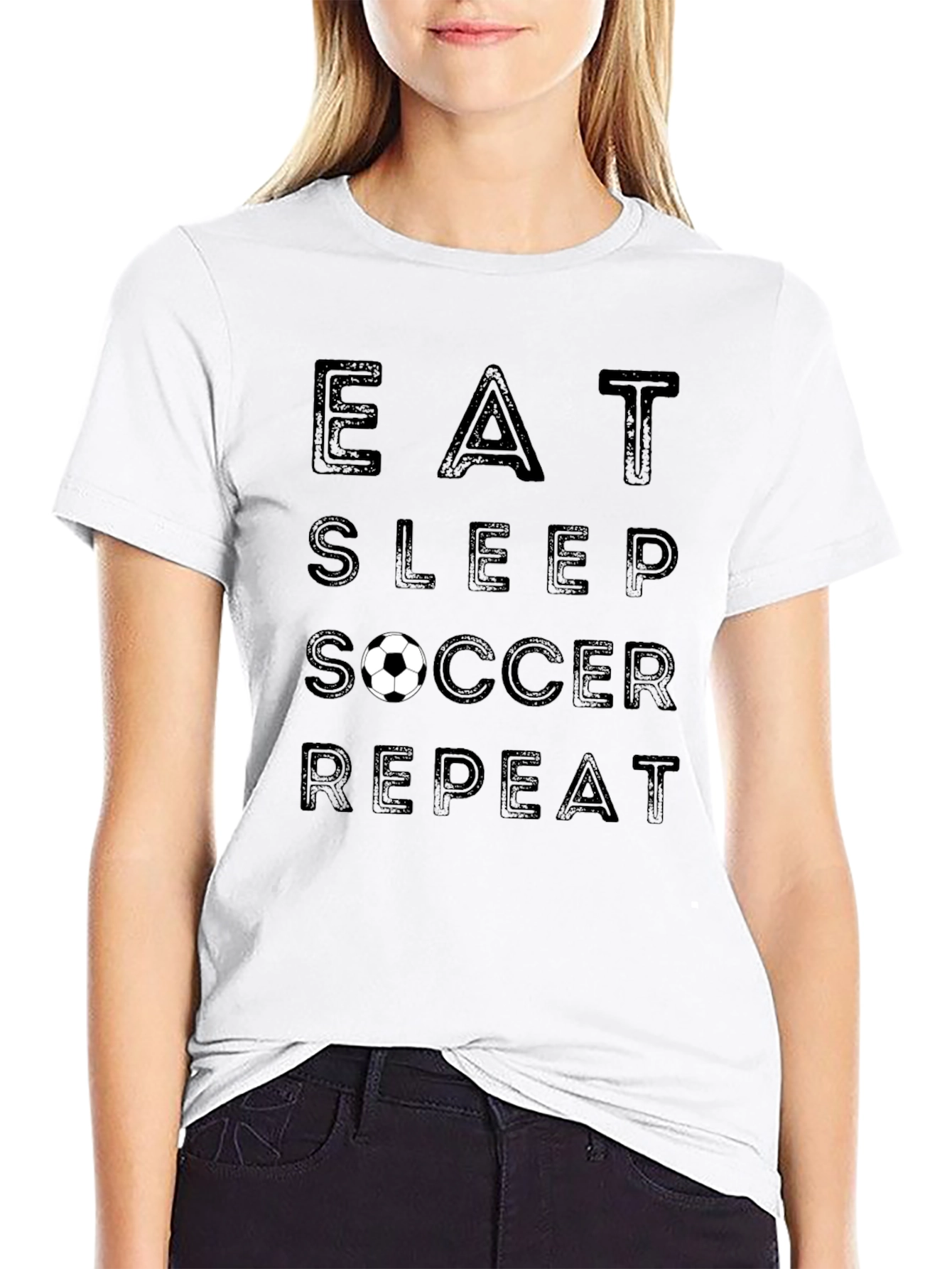 Eat Sleep Soccer Repeat Black Graphic T-Shirt