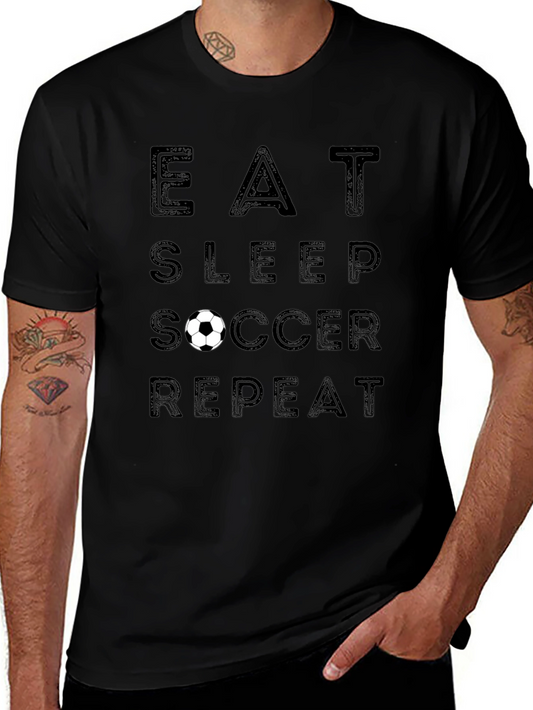 Eat Sleep Soccer Repeat Black Graphic T-Shirt