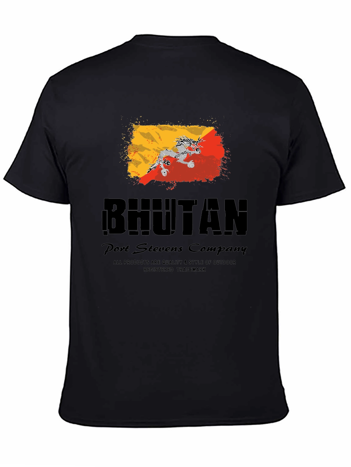 Bhutan Flag Graphic Black T-Shirt
