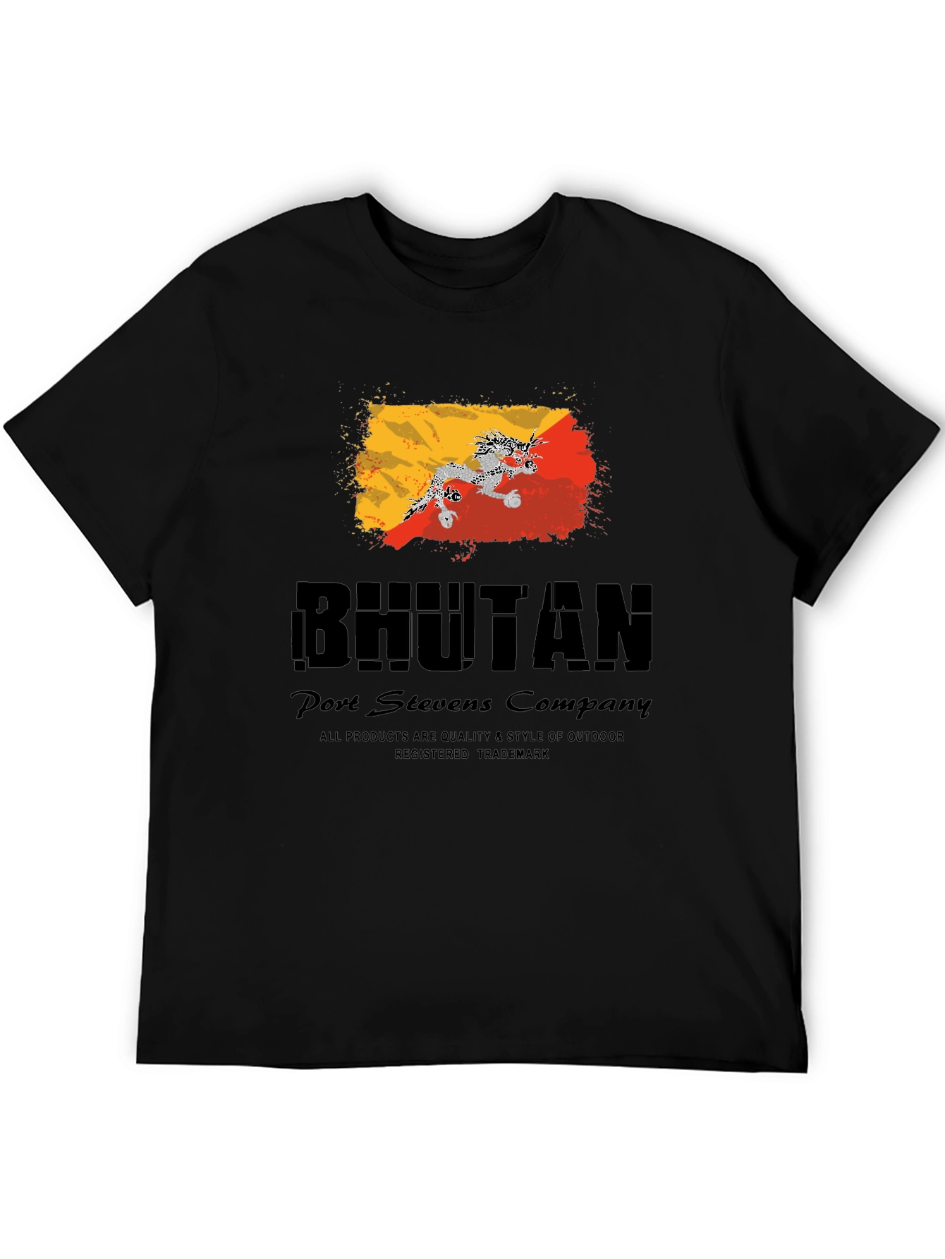 Bhutan Flag Graphic Black T-Shirt