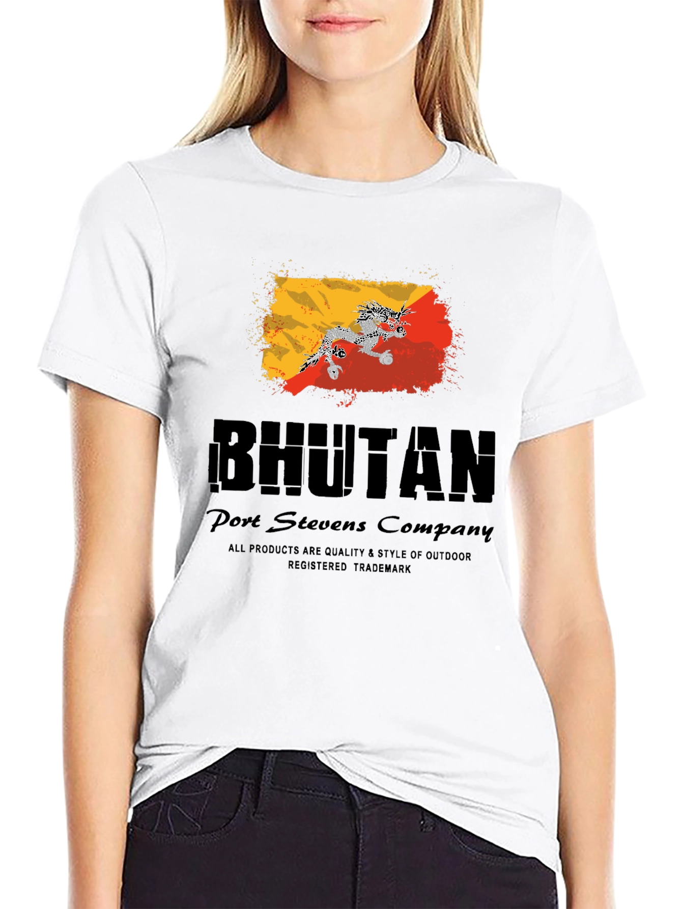 Bhutan Flag Graphic Black T-Shirt