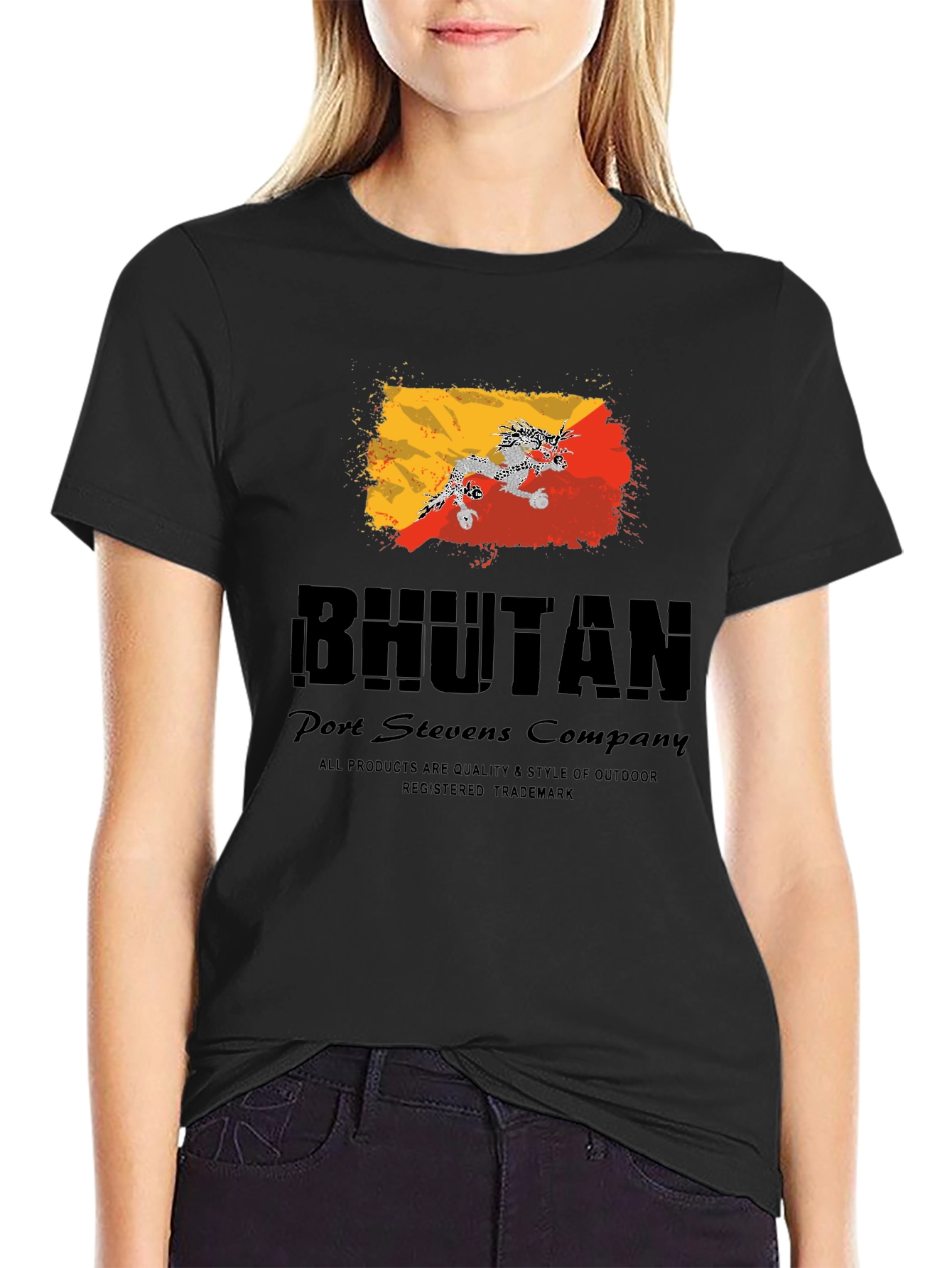 Bhutan Flag Graphic Black T-Shirt