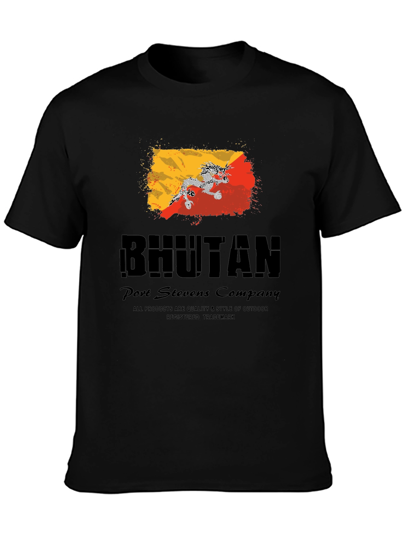Bhutan Flag Graphic Black T-Shirt