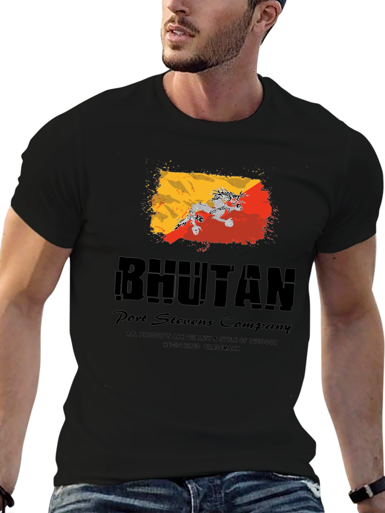 Bhutan Flag Graphic Black T-Shirt