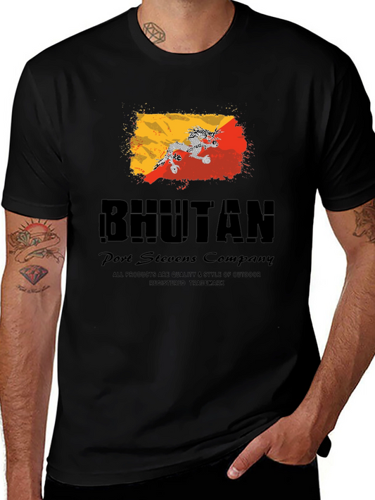 Bhutan Flag Graphic Black T-Shirt