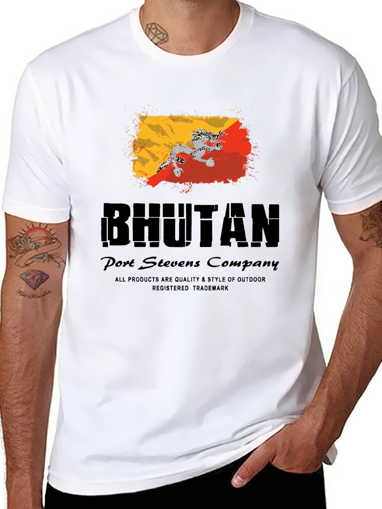 Bhutan Flag Graphic Black T-Shirt