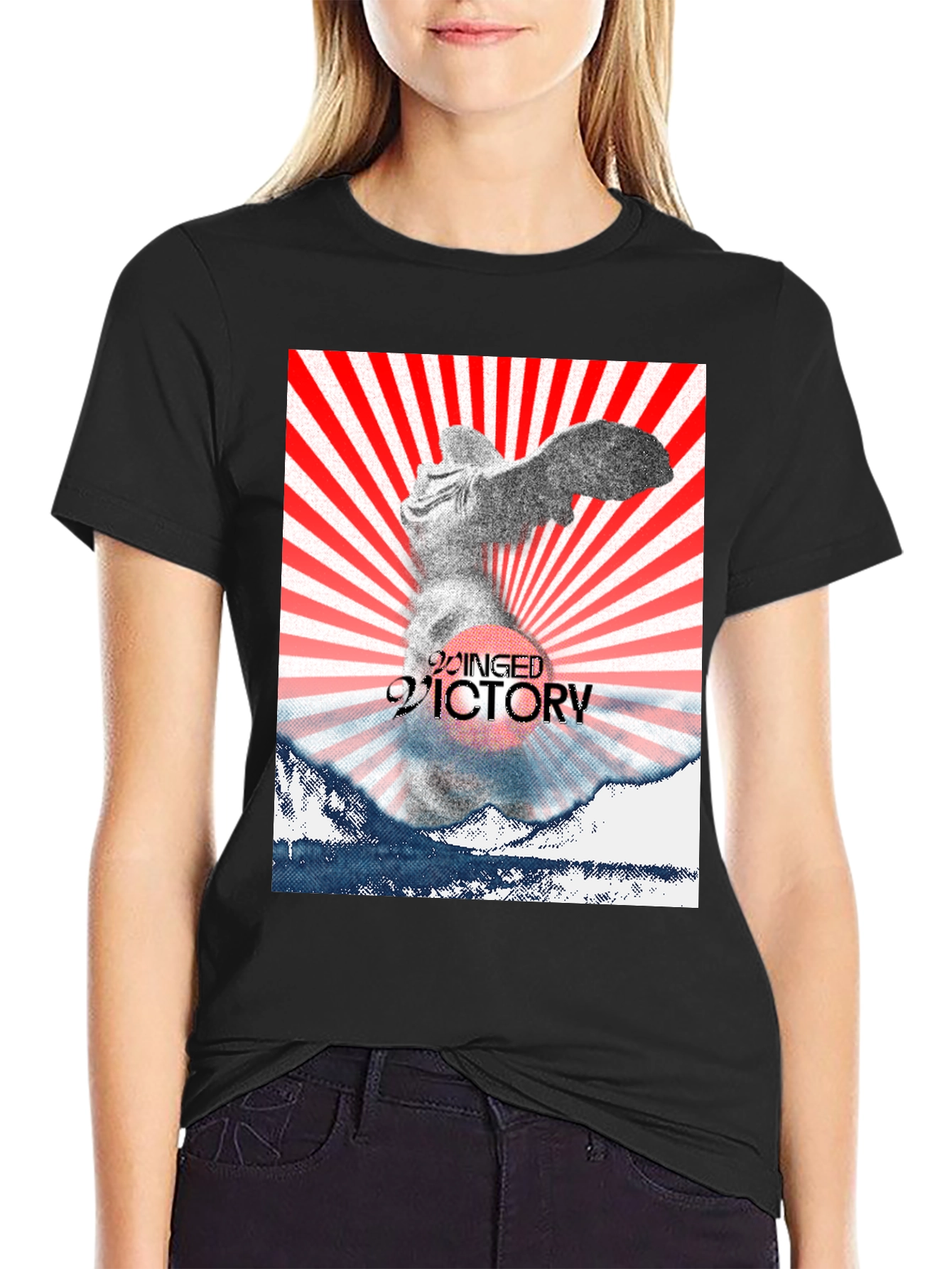 Winged Victory Graphic Tee - Black Cotton Blend