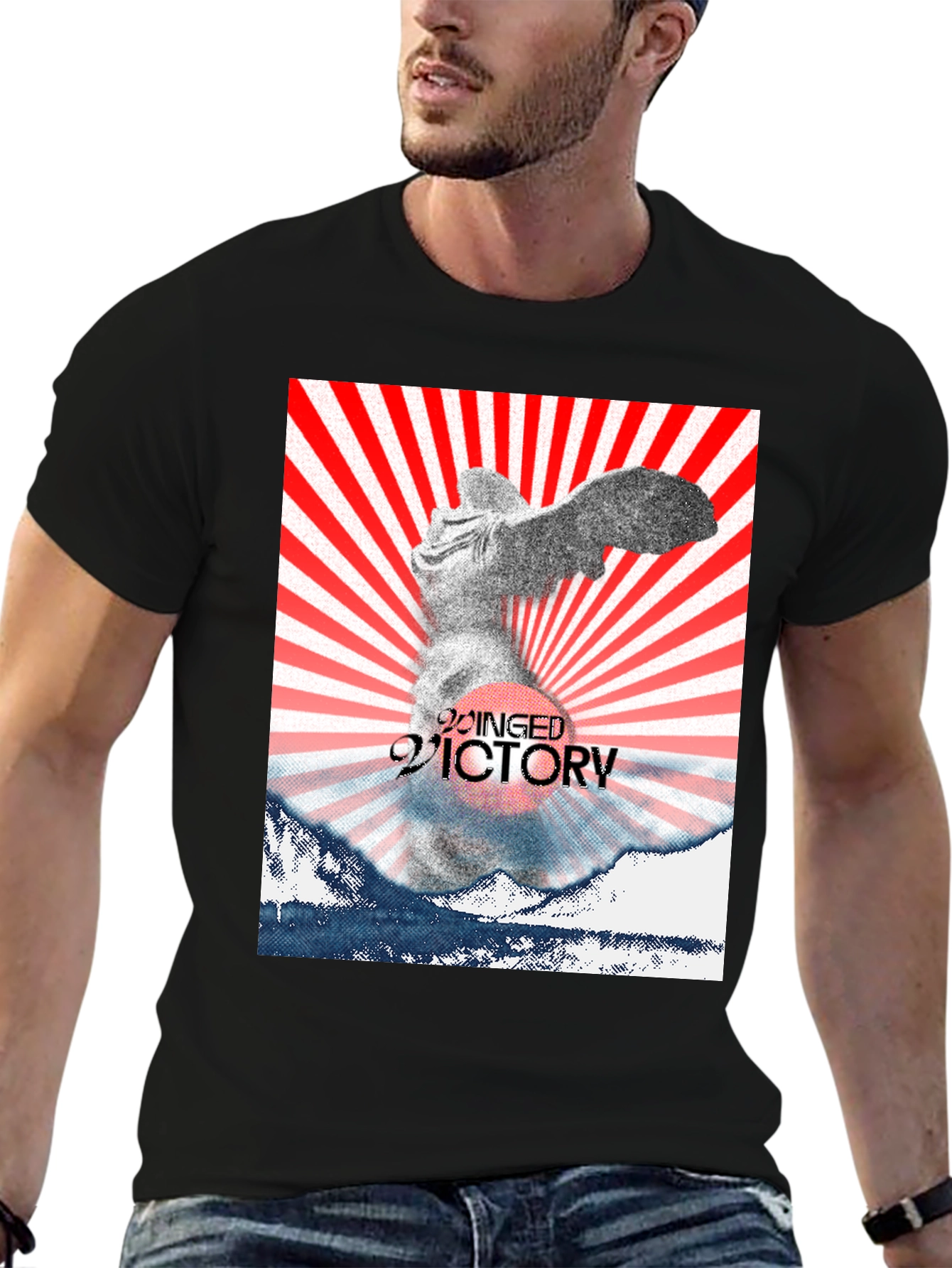 Winged Victory Graphic Tee - Black Cotton Blend