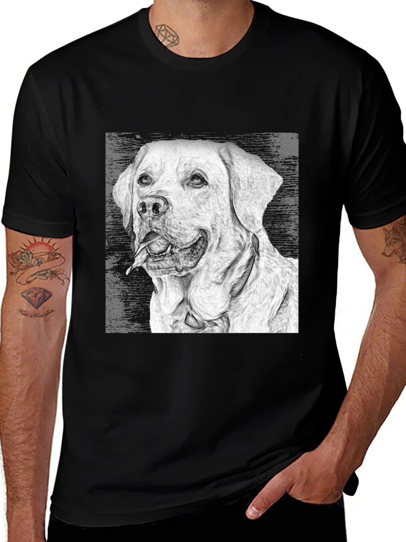 Labrador Dog Sketch Graphic T-Shirt - Black