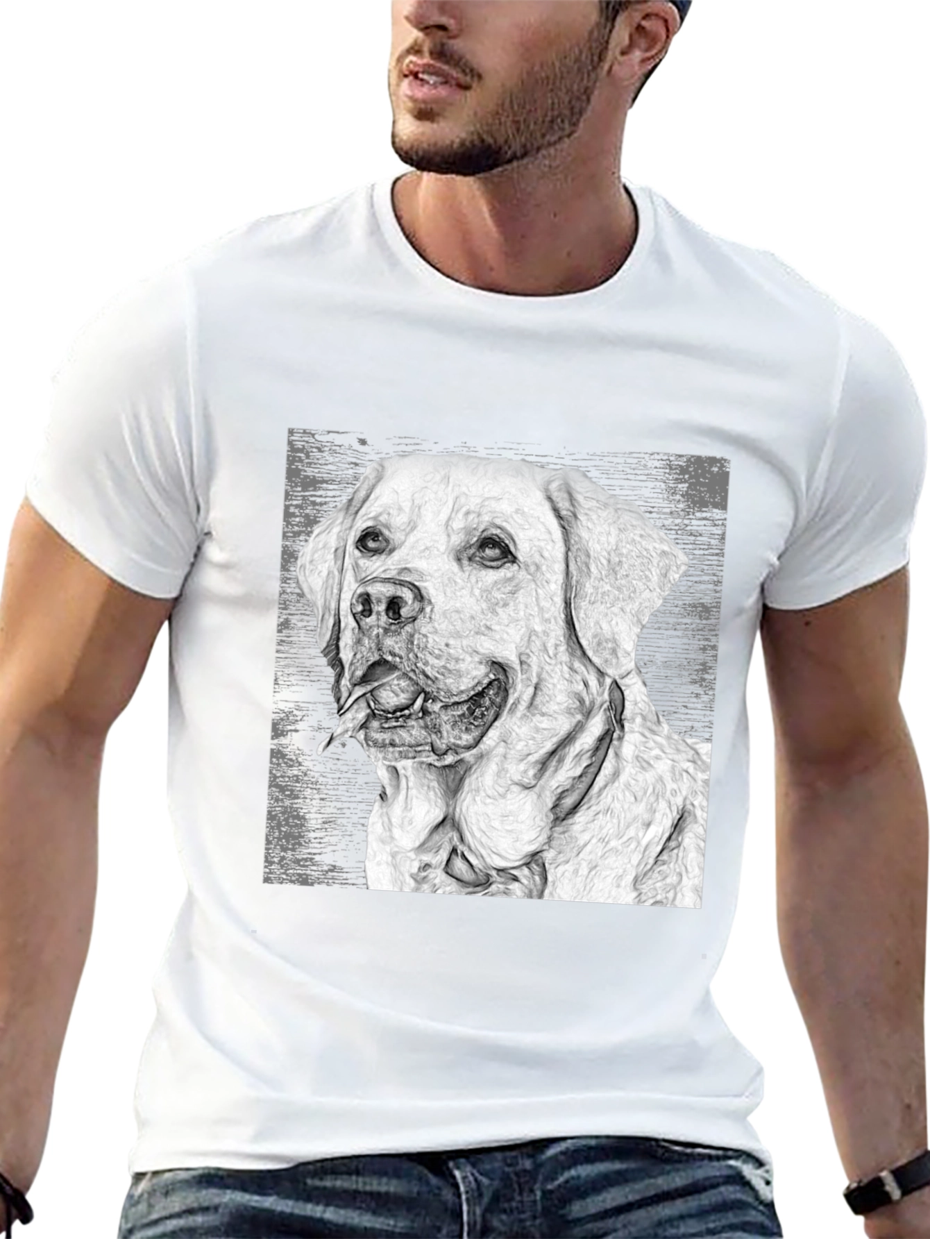 Labrador Dog Sketch Graphic T-Shirt - Black