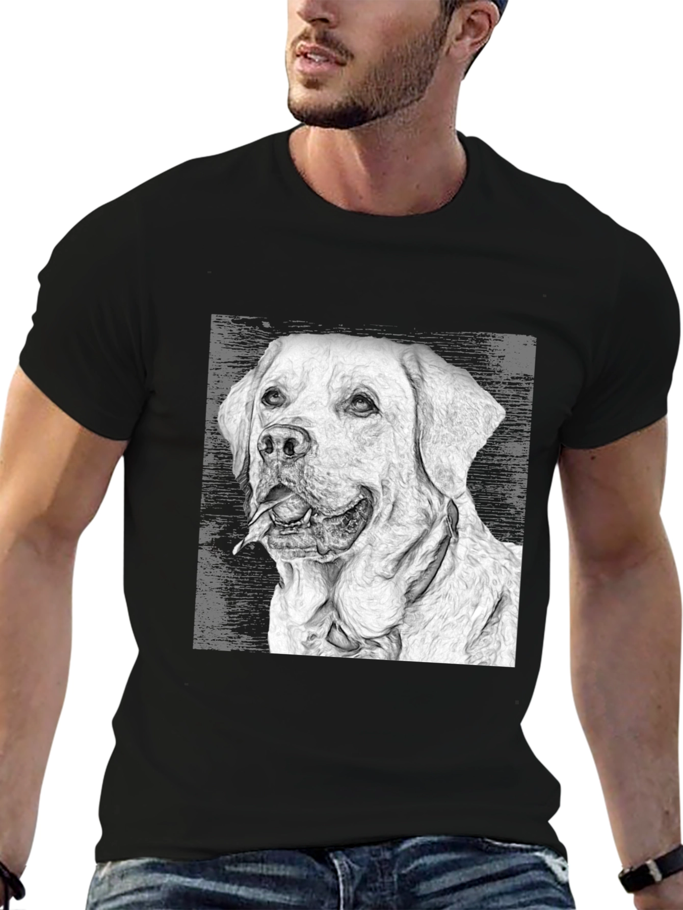 Labrador Dog Sketch Graphic T-Shirt - Black