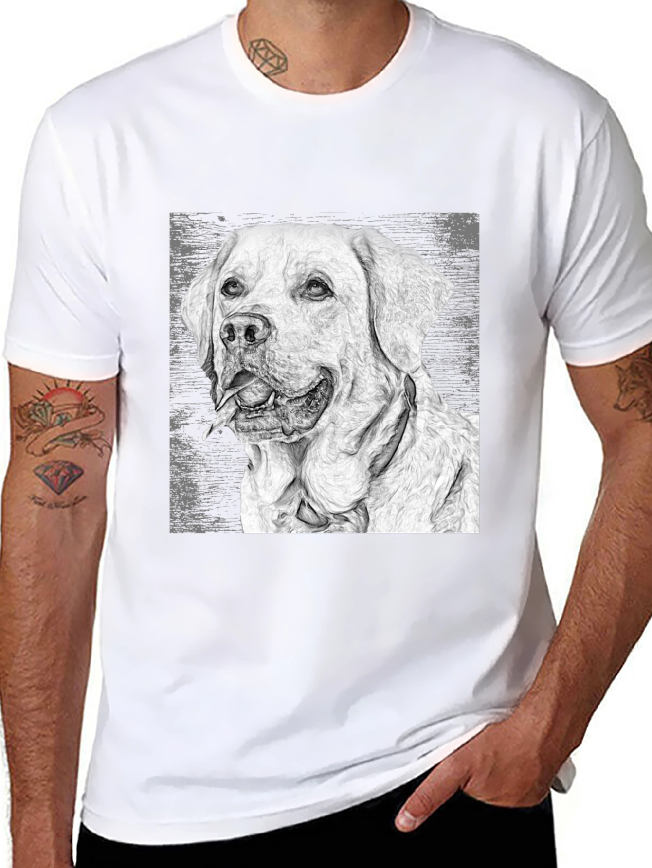 Labrador Dog Sketch Graphic T-Shirt - Black