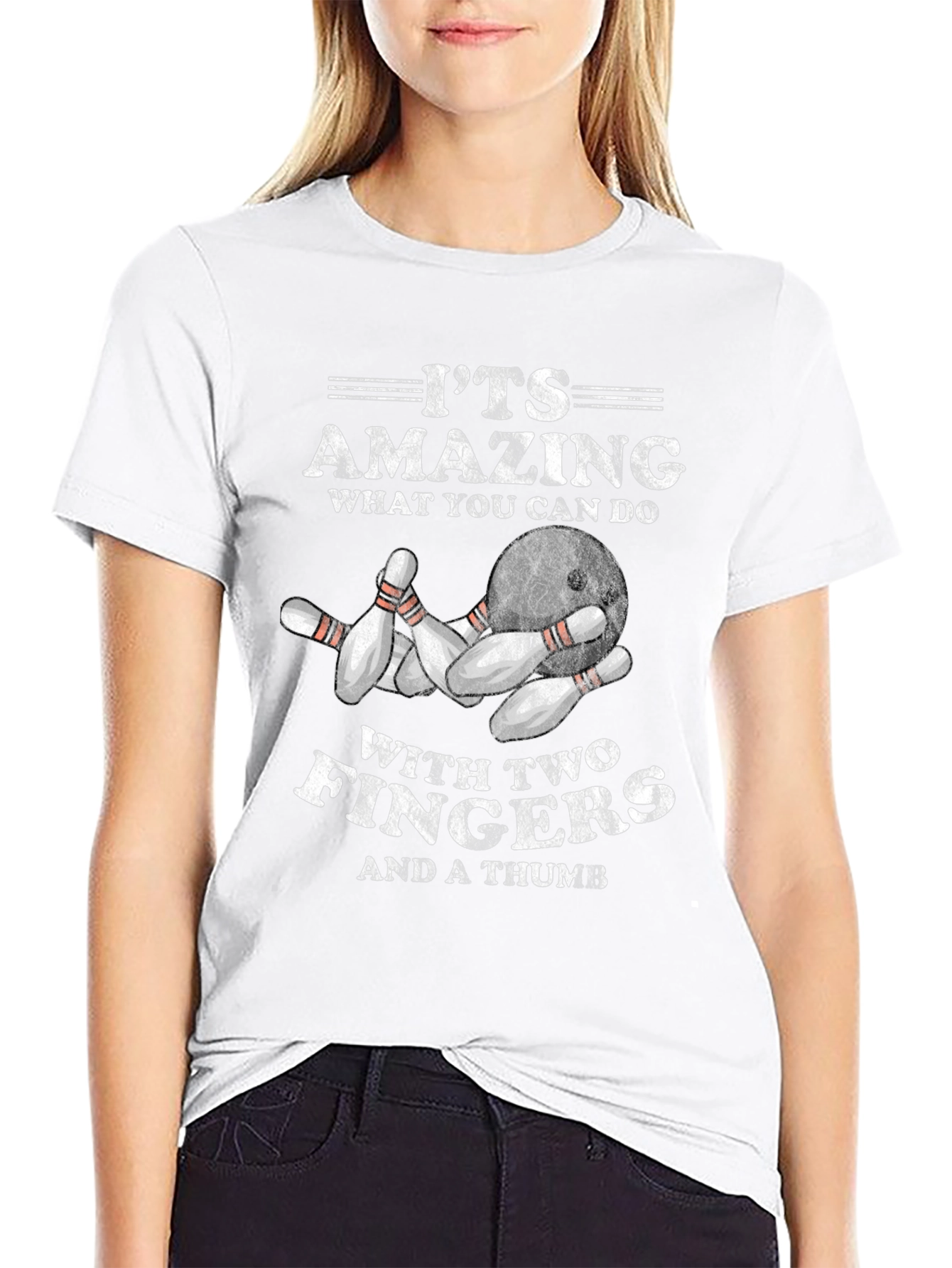 Funny Bowling T-Shirt - Two Fingers & a Thumb
