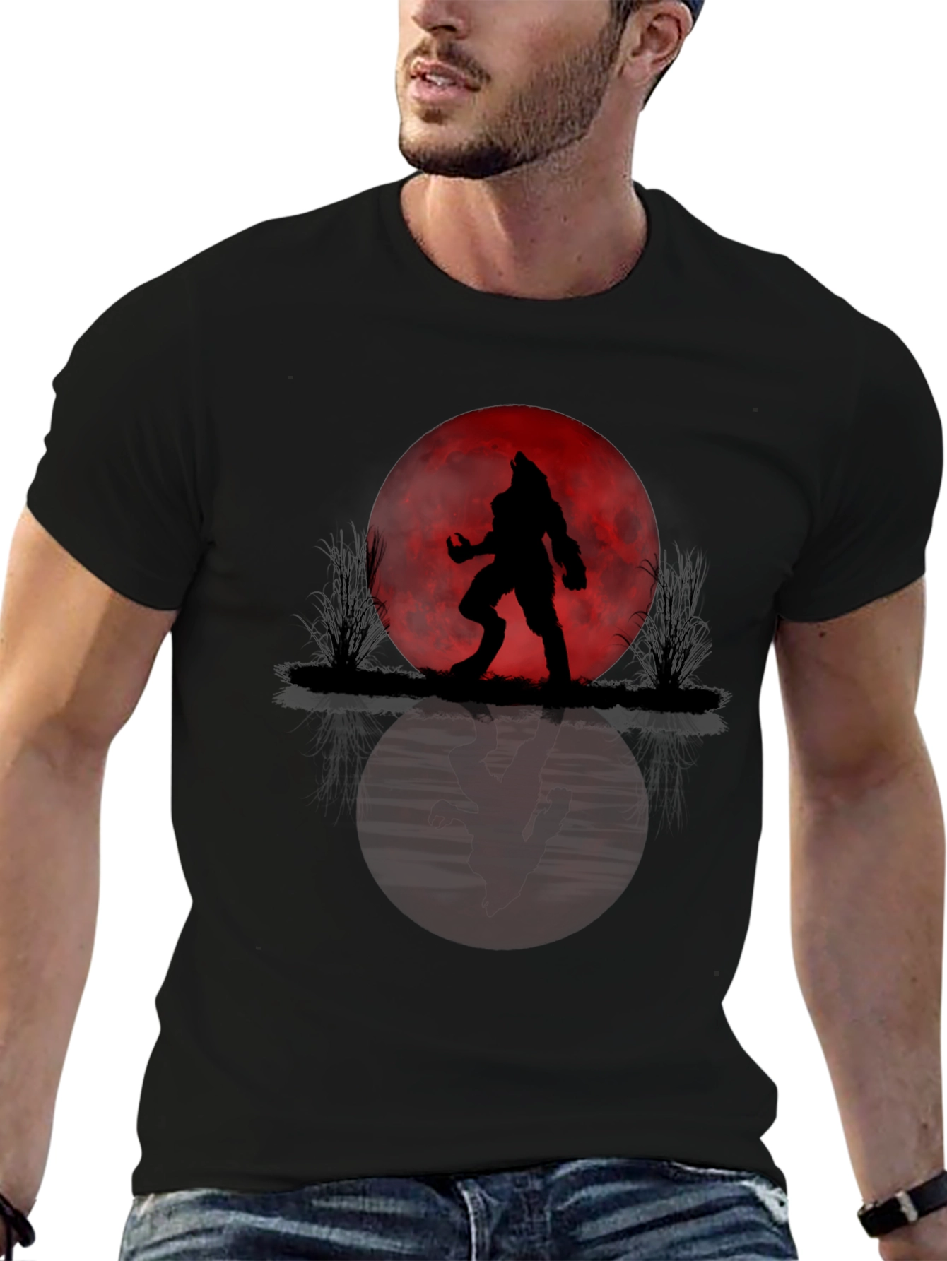 Werewolf Moon Graphic Tee - Black Cotton Blend