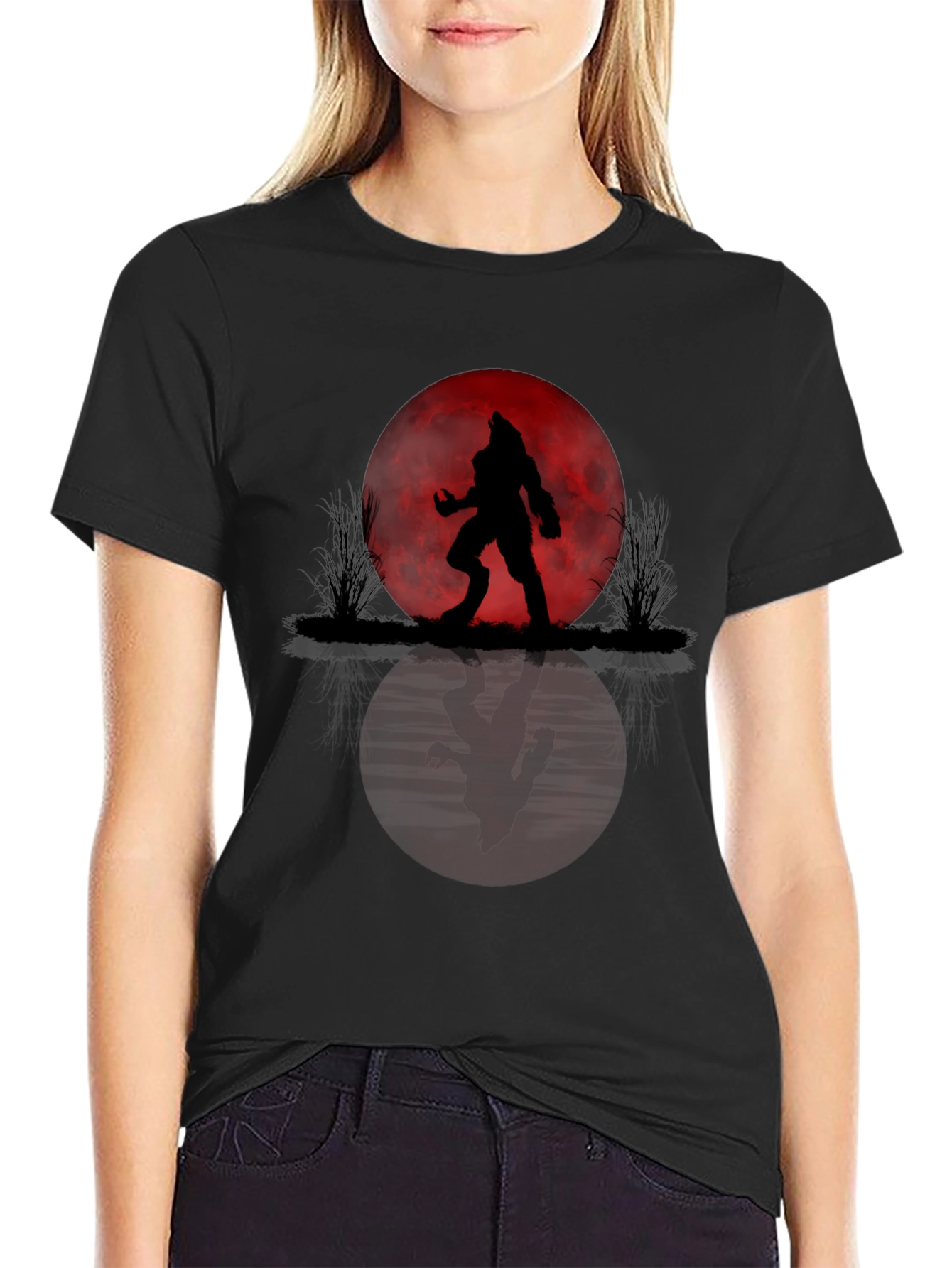 Werewolf Moon Graphic Tee - Black Cotton Blend